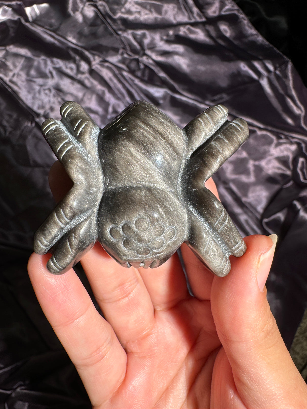 Silver Sheen Obsidian Spider Carving