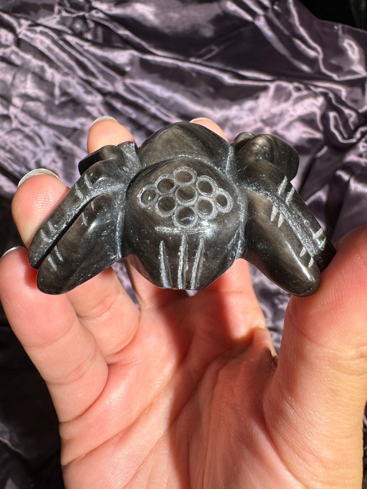 Silver Sheen Obsidian Spider Carving