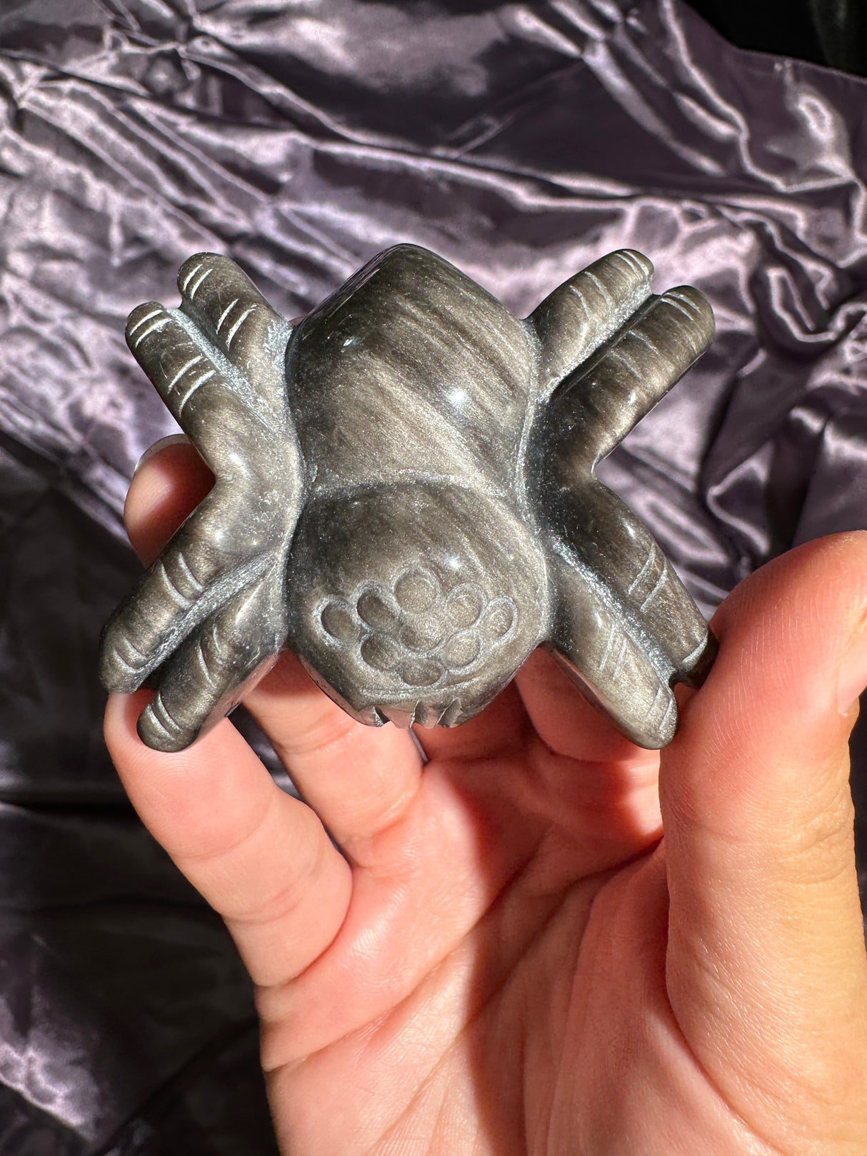 Silver Sheen Obsidian Spider Carving