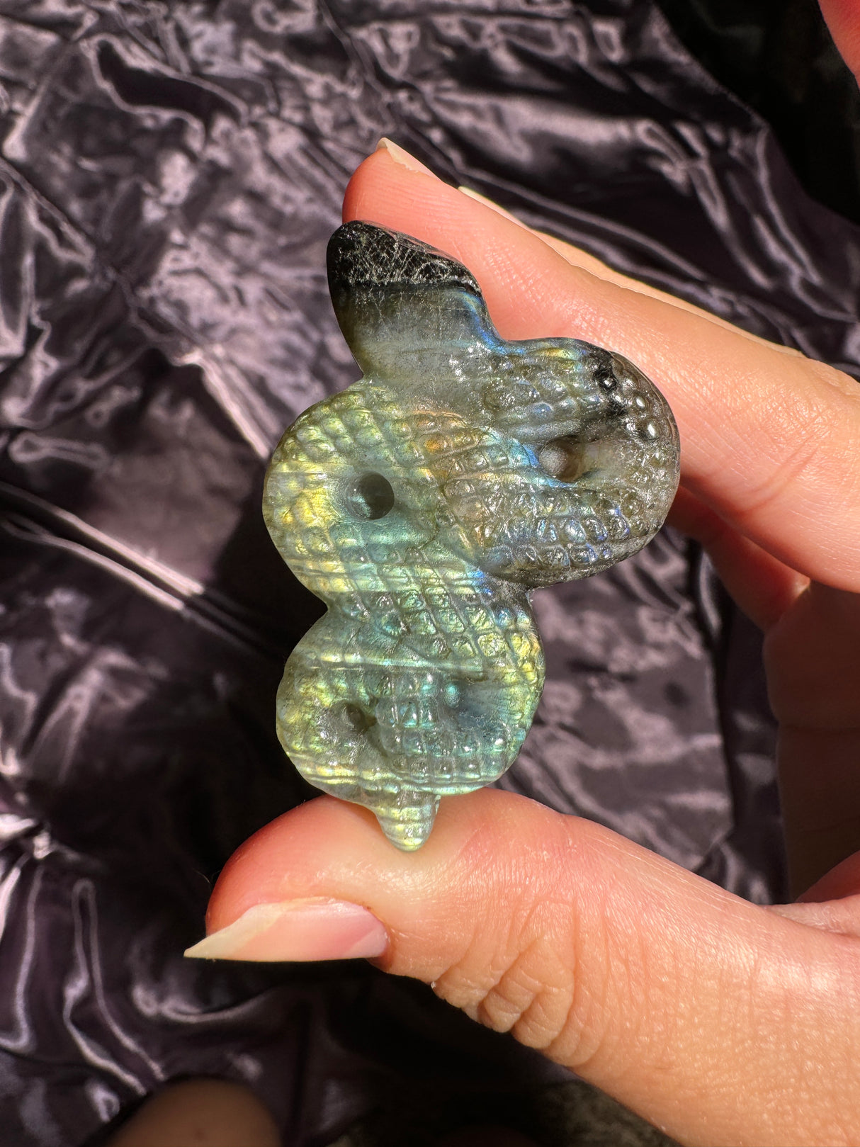 Flashy Labradorite Snake Carving