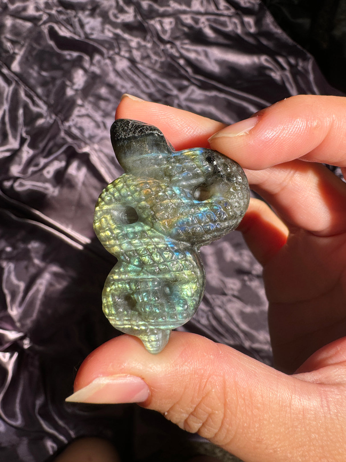 Flashy Labradorite Snake Carving