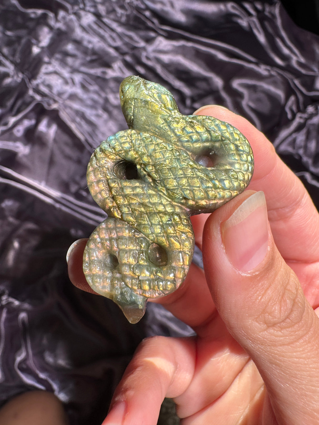 Flashy Gold Labradorite Snake Carving