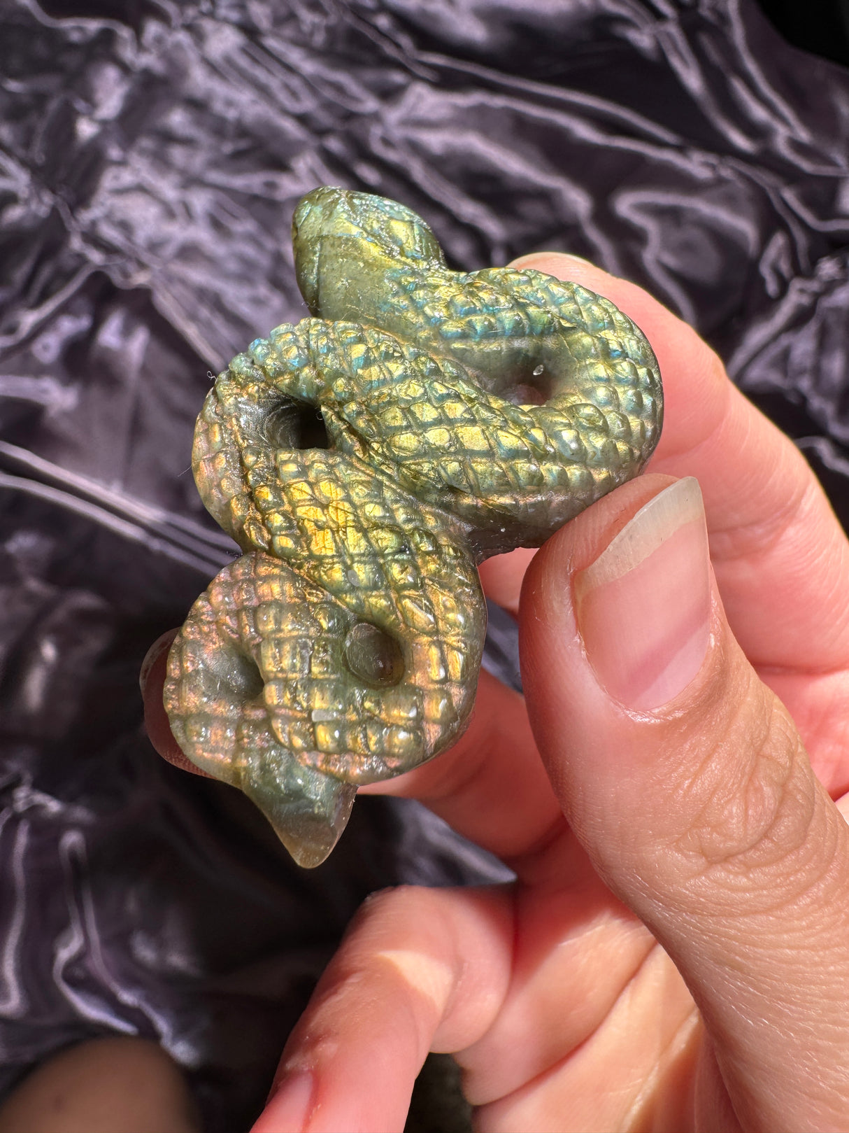 Flashy Gold Labradorite Snake Carving