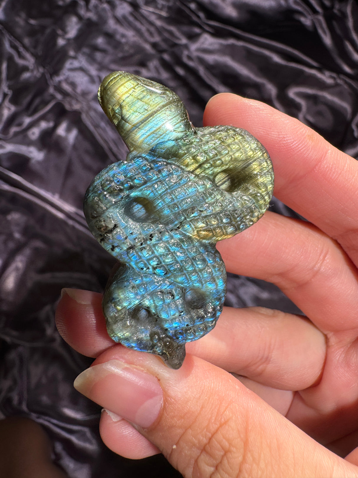 Flashy Labradorite Snake Carving