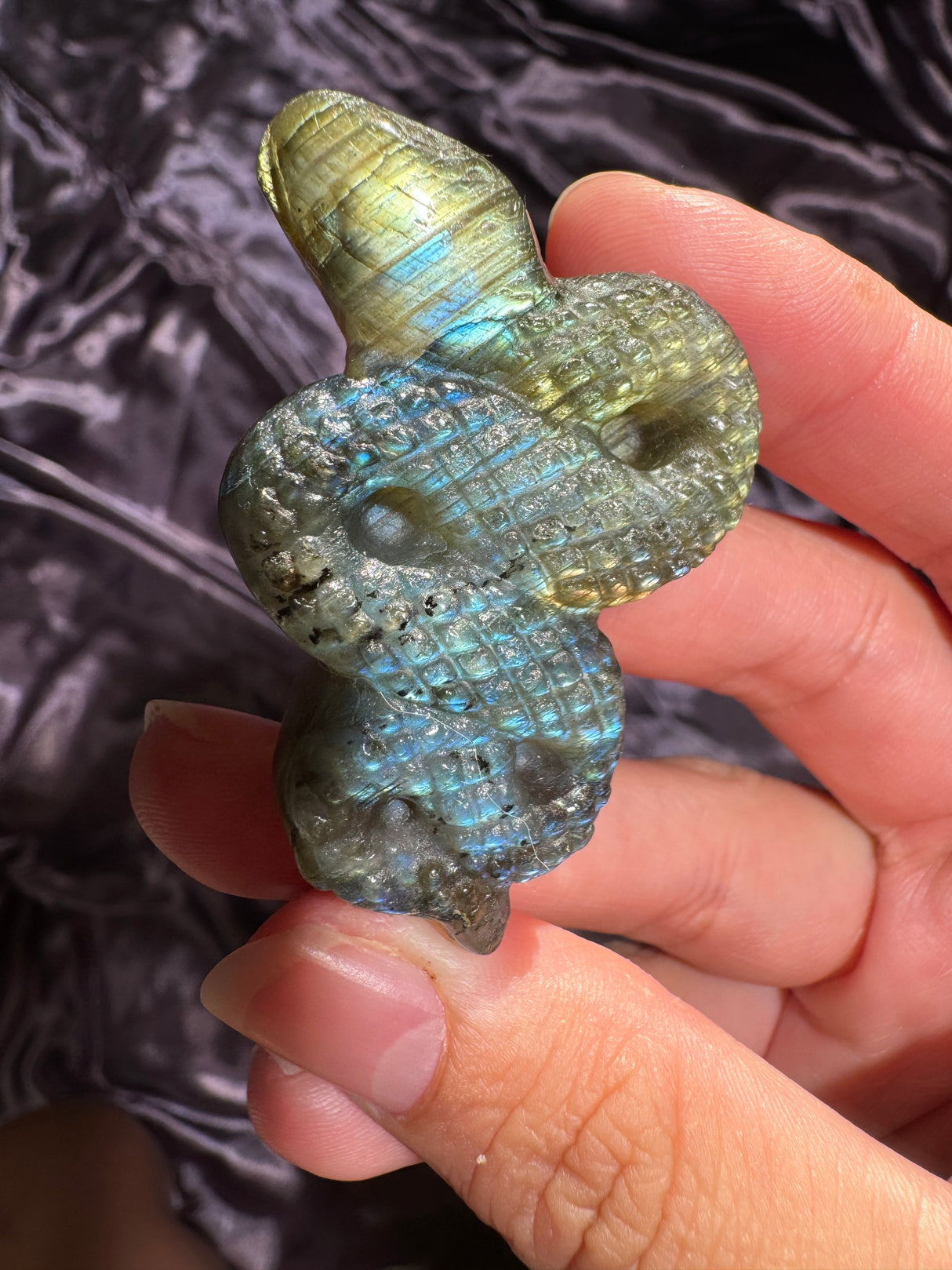 Flashy Labradorite Snake Carving