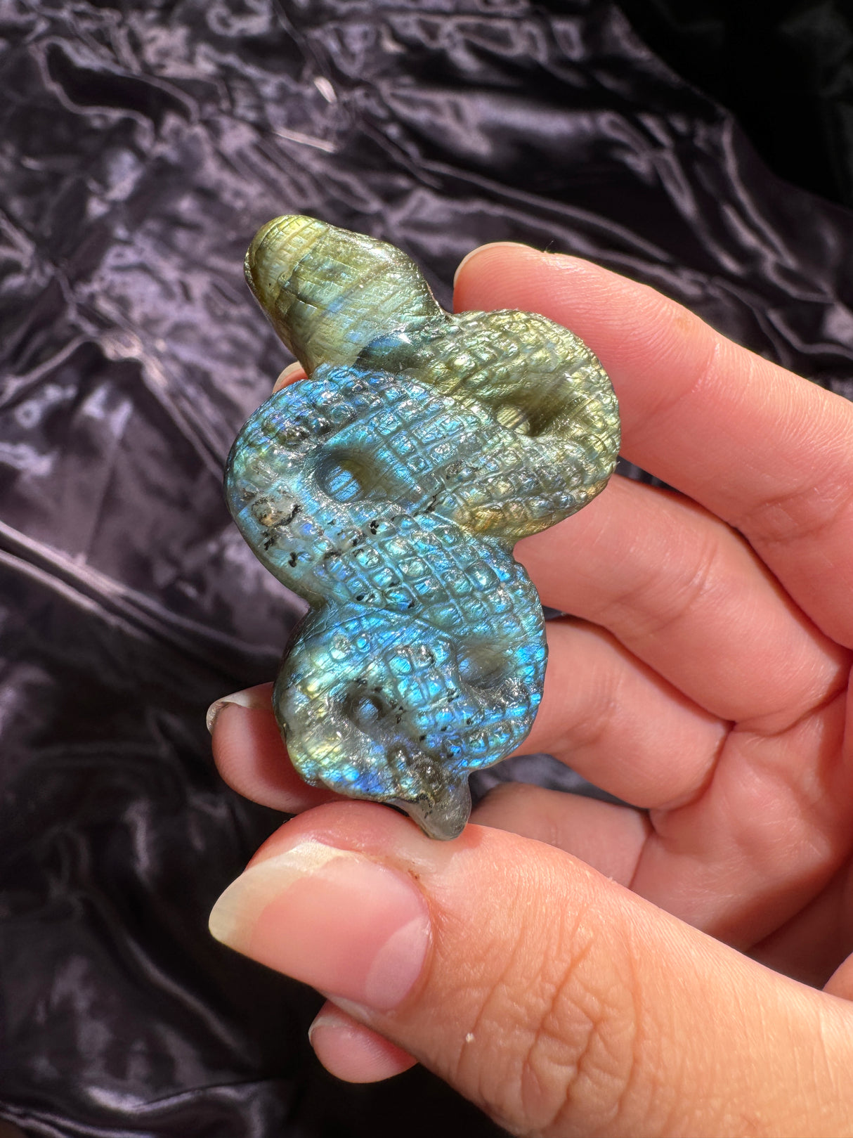Flashy Labradorite Snake Carving