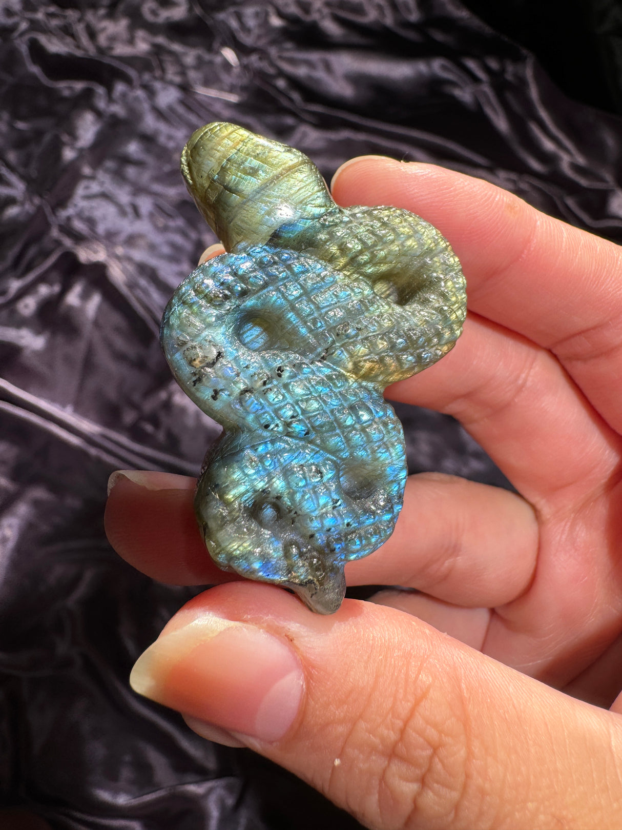 Flashy Labradorite Snake Carving