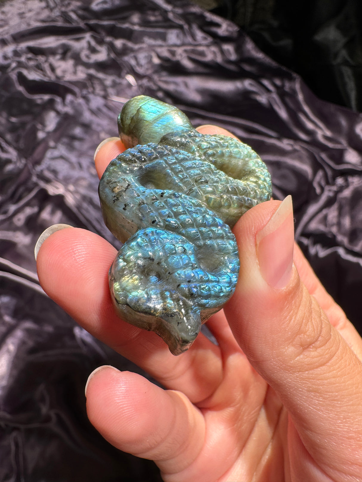 Flashy Labradorite Snake Carving