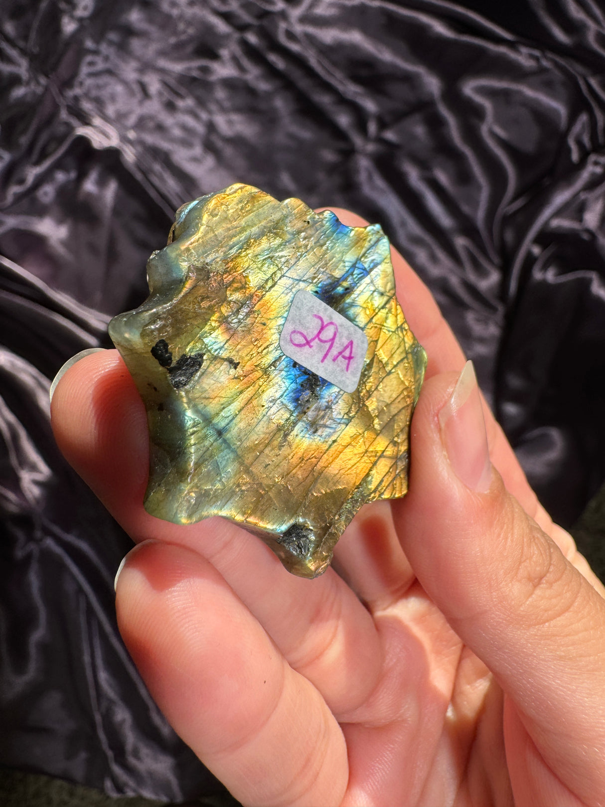 Flashy Labradorite Spider Web Carving