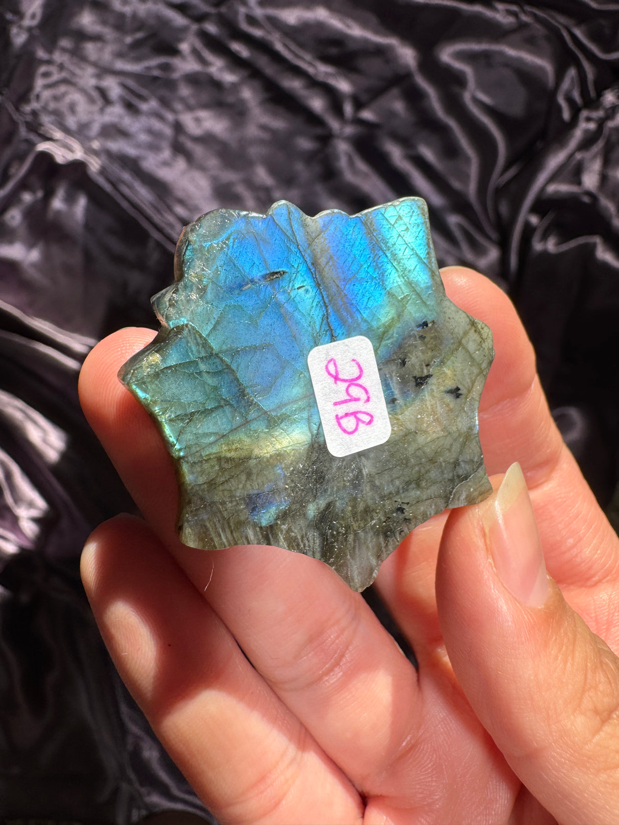 Flashy Labradorite Spider Web Carving