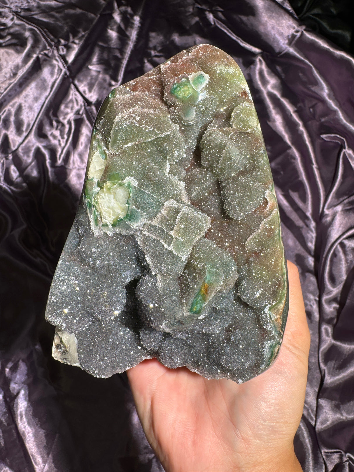 Large Green Druzy Rainbow Amethyst Cut Base