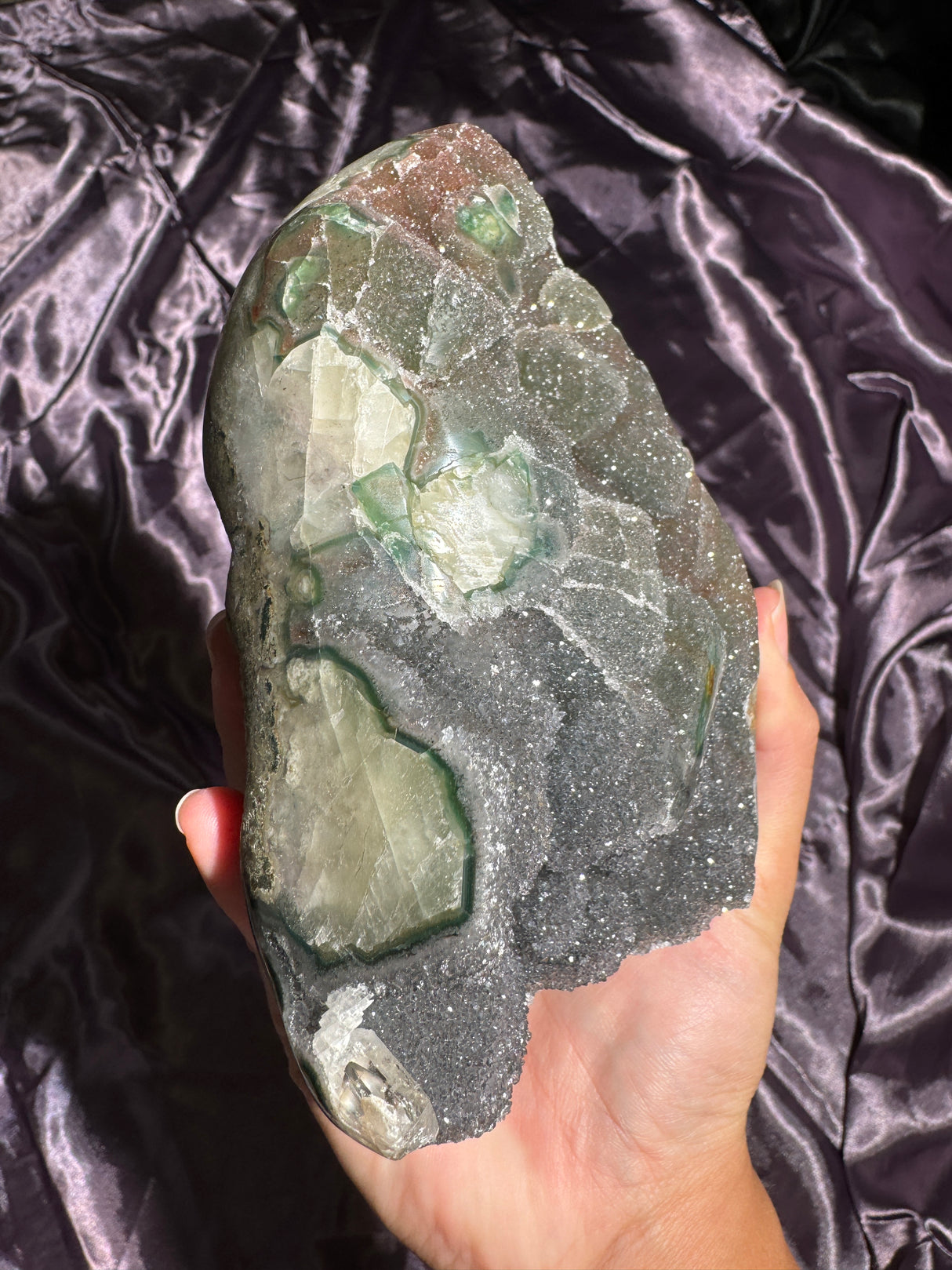 Large Green Druzy Rainbow Amethyst Cut Base