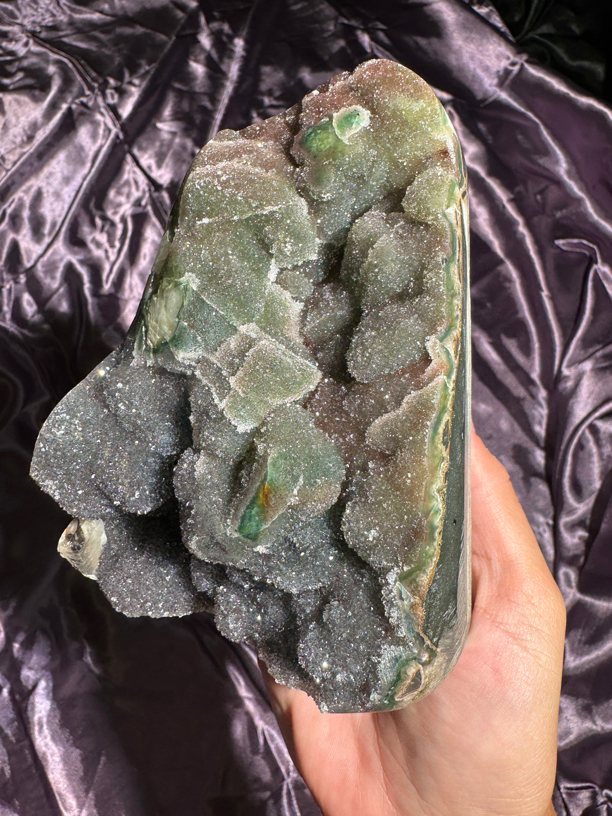 Large Green Druzy Rainbow Amethyst Cut Base