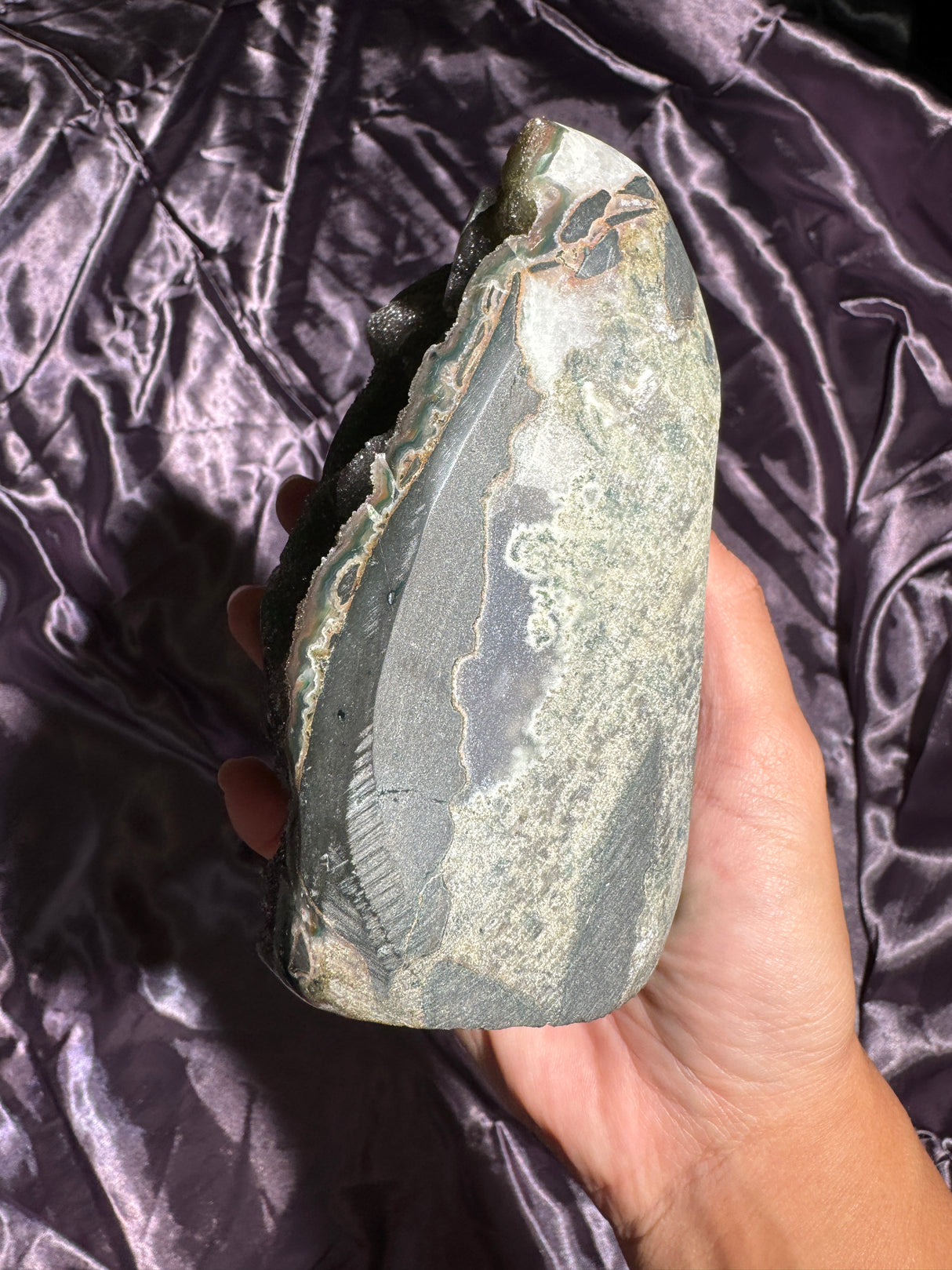 Large Green Druzy Rainbow Amethyst Cut Base