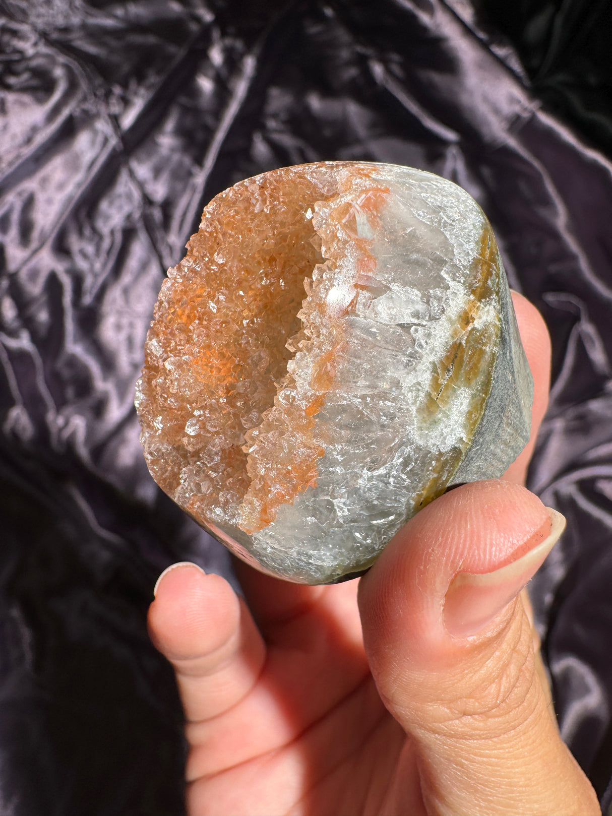 Orange Druzy Rainbow Amethyst Cut Base