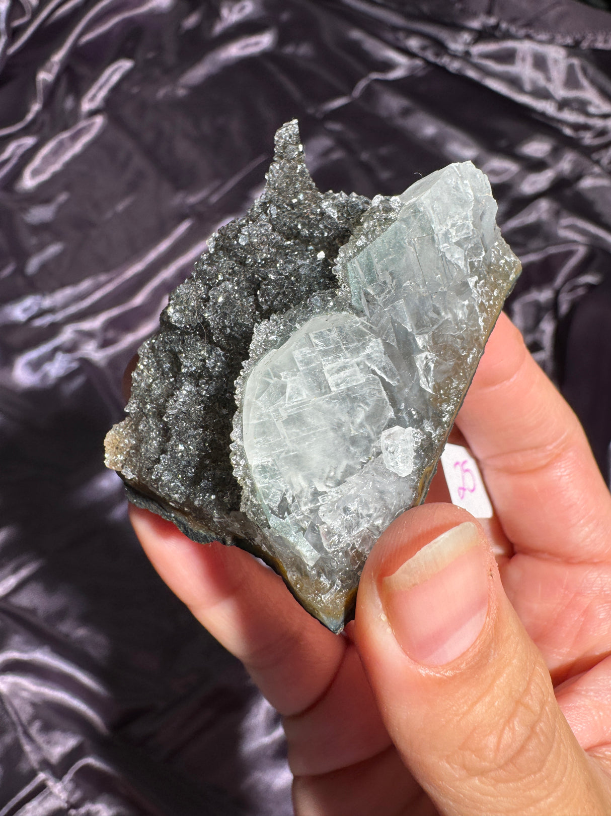 Raw Druzy Black Rainbow Amethyst Cluster with Calcite