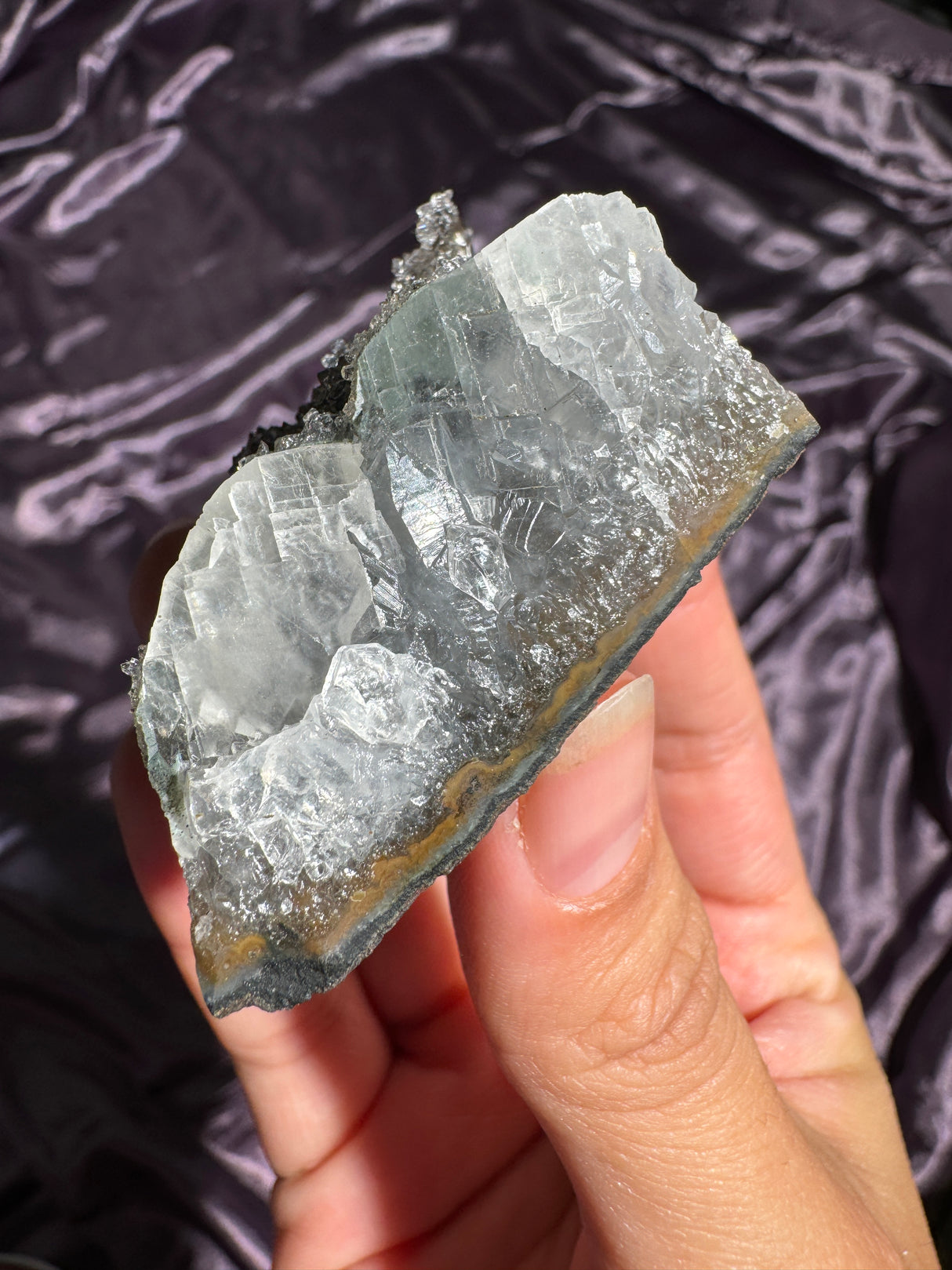 Raw Druzy Black Rainbow Amethyst Cluster with Calcite