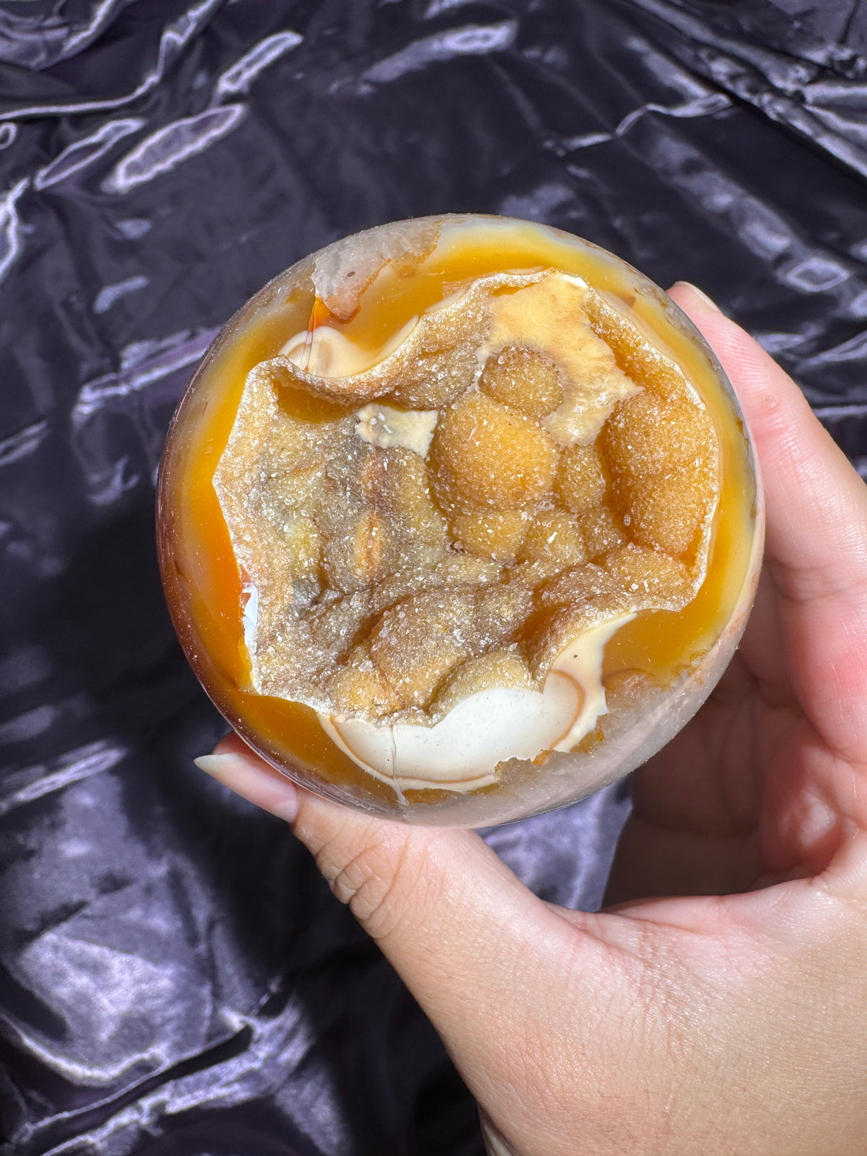 Druzy Orange Agate Sphere with Quartz