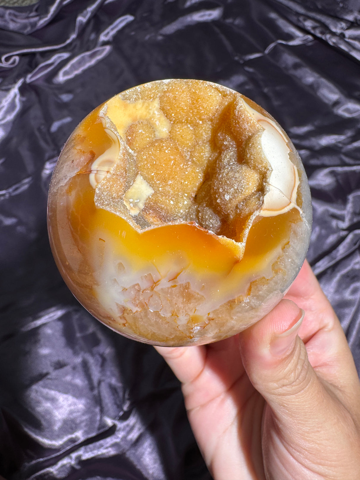 Druzy Orange Agate Sphere with Quartz