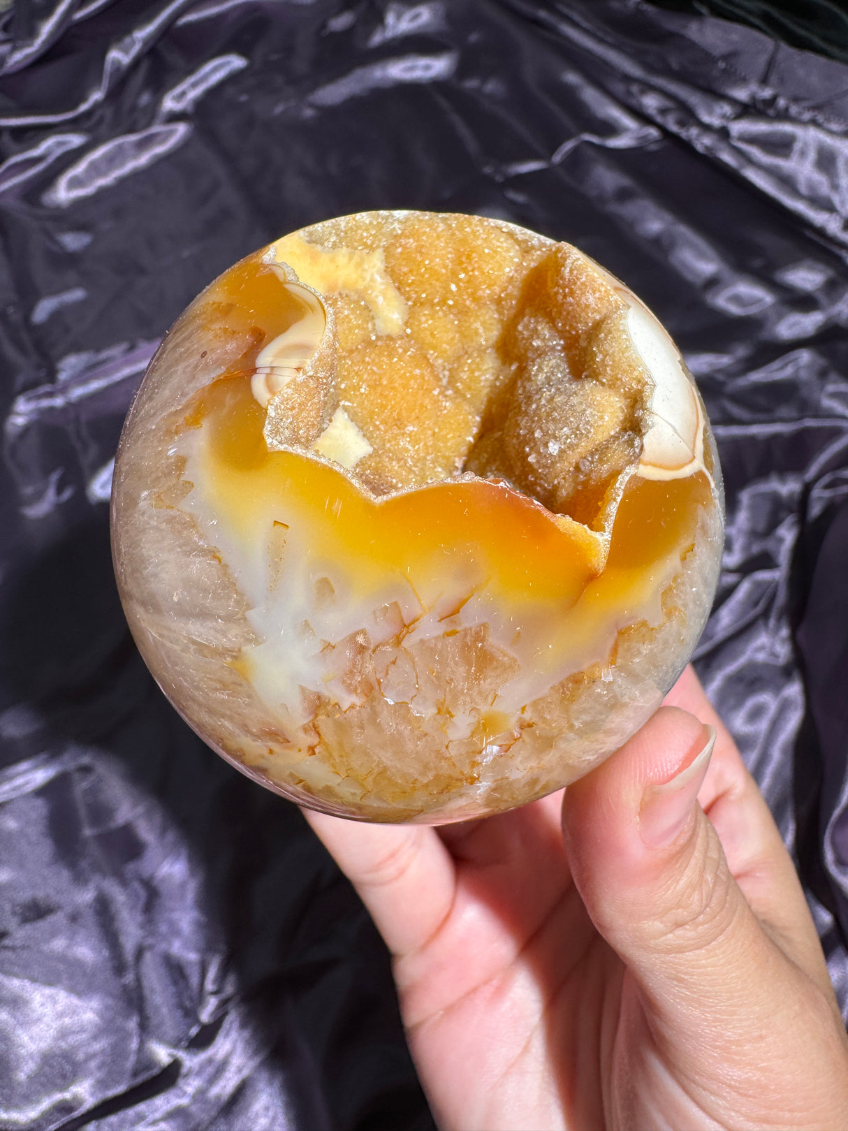 Druzy Orange Agate Sphere with Quartz