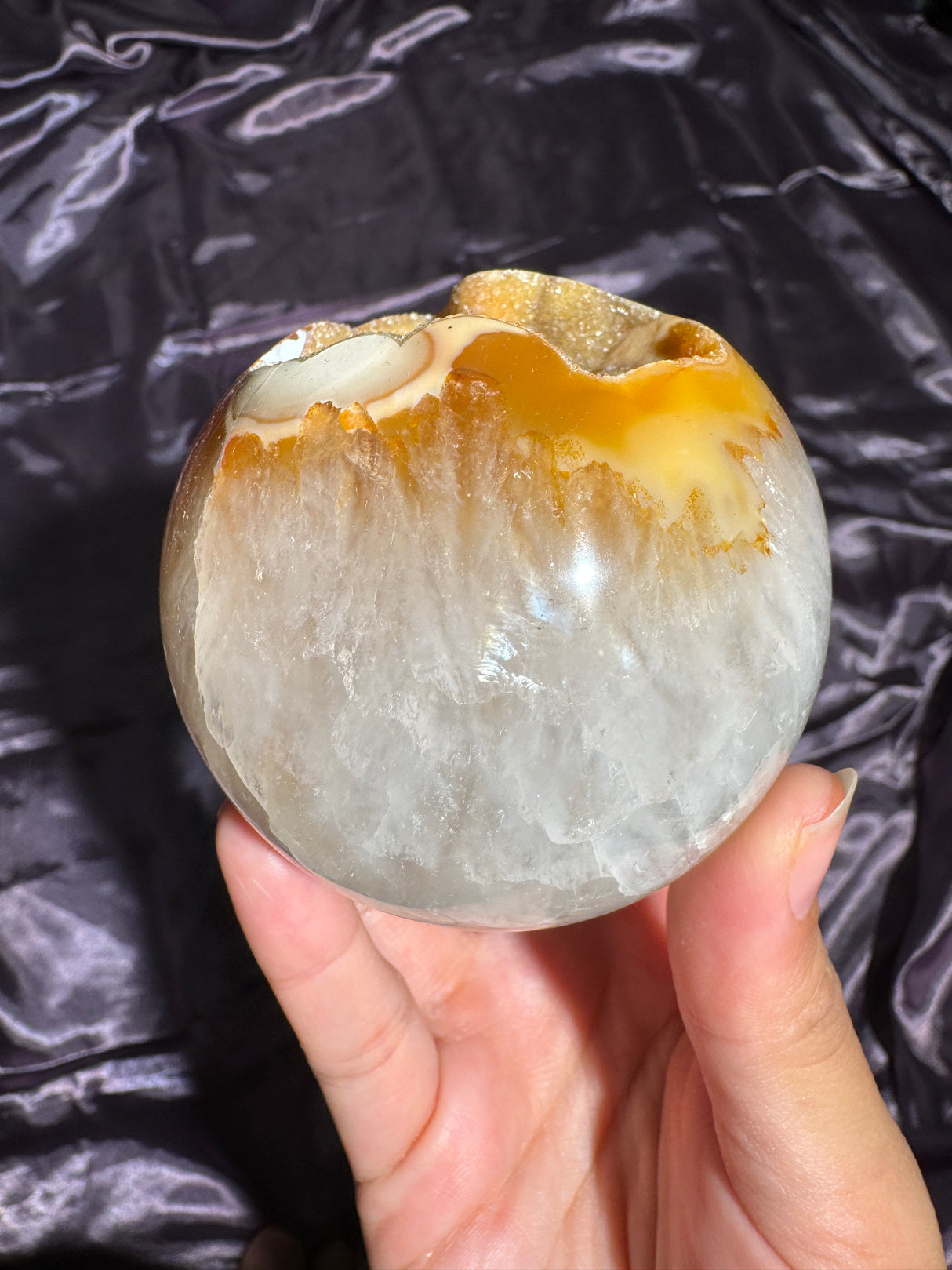Druzy Orange Agate Sphere with Quartz