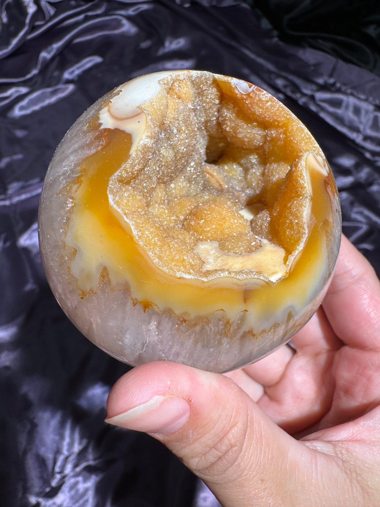 Druzy Orange Agate Sphere with Quartz