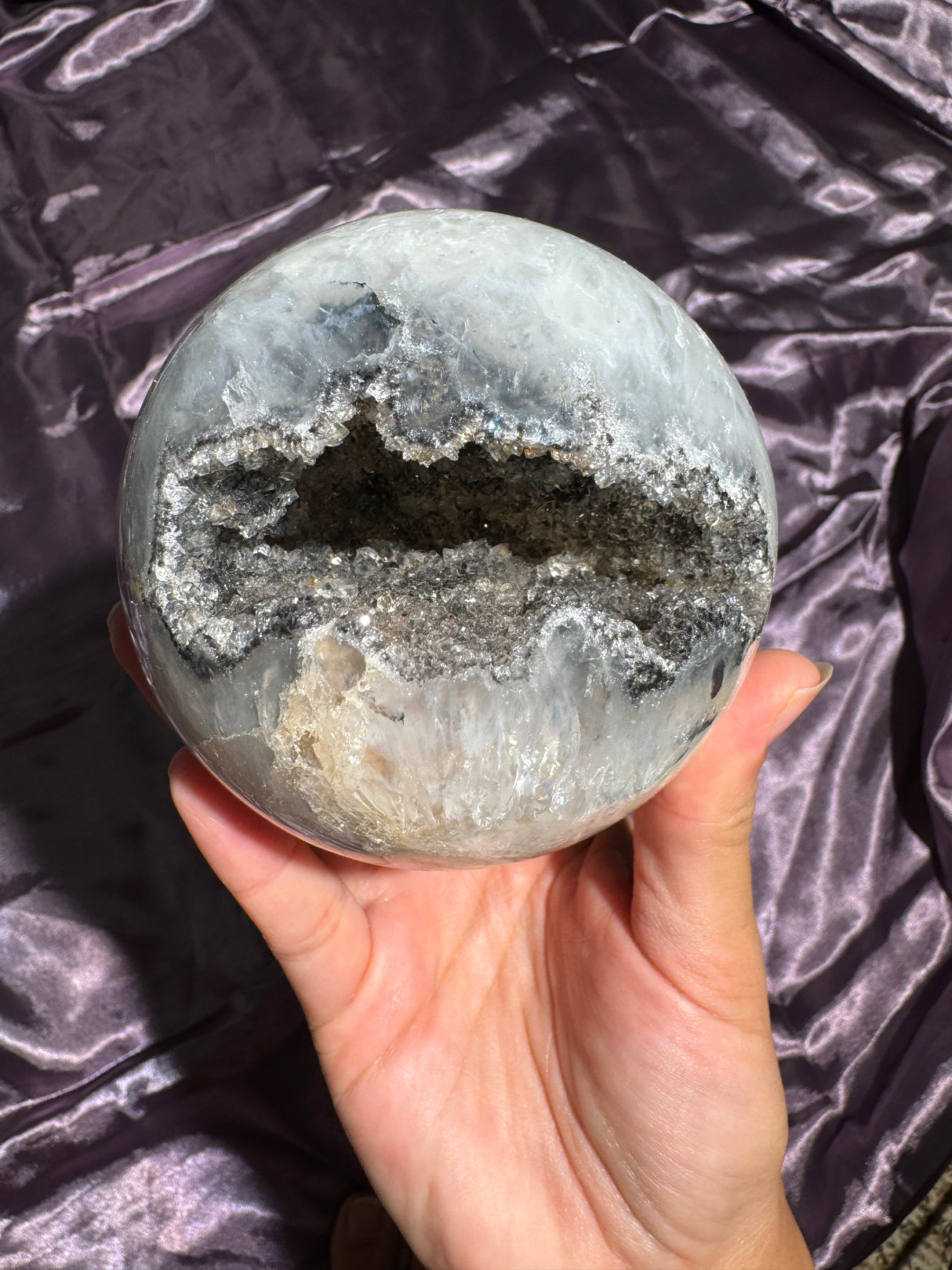 Druzy Black Amethyst Sphere with Quartz