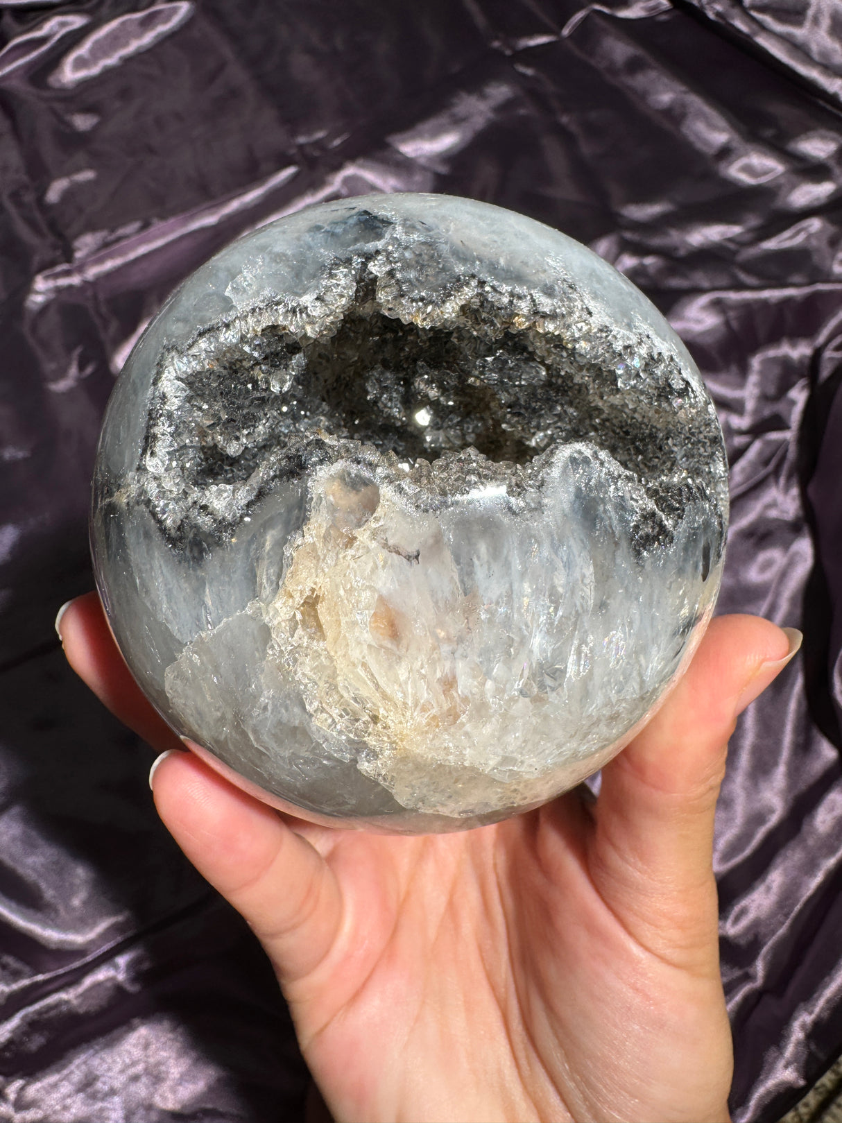 Druzy Black Amethyst Sphere with Quartz