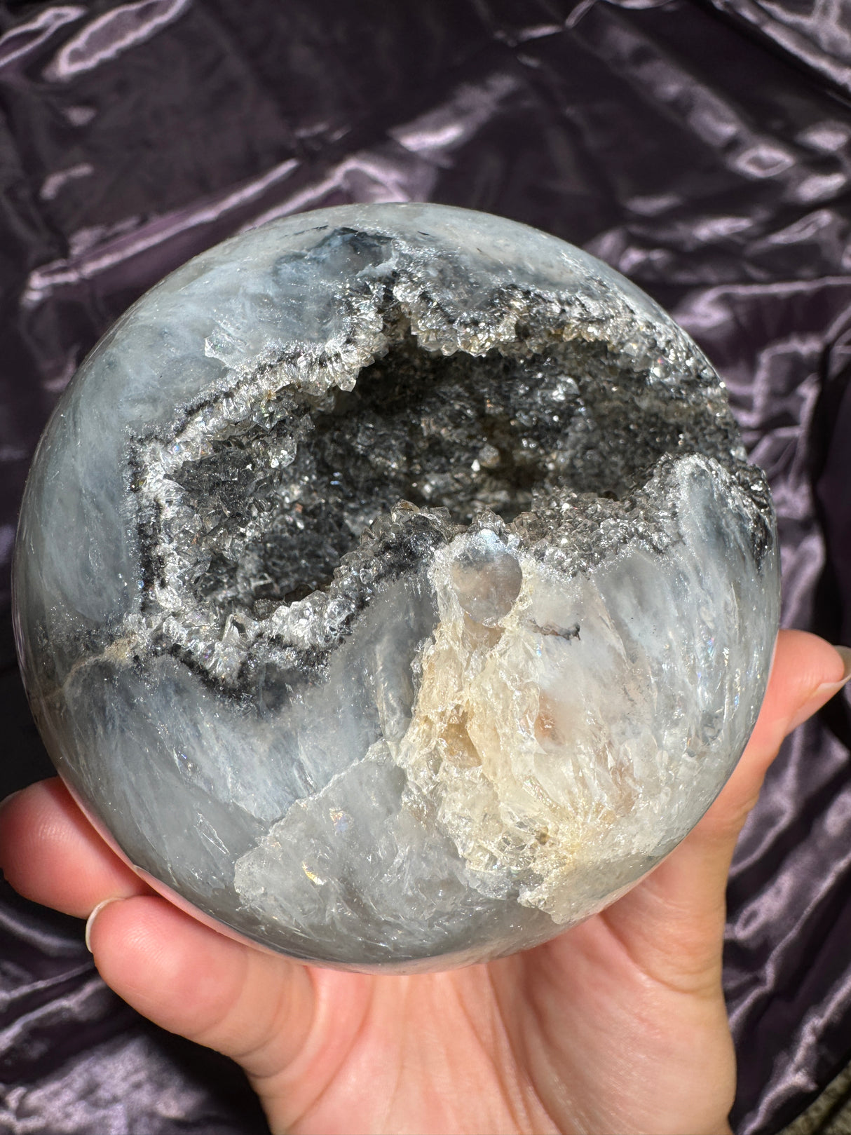 Druzy Black Amethyst Sphere with Quartz