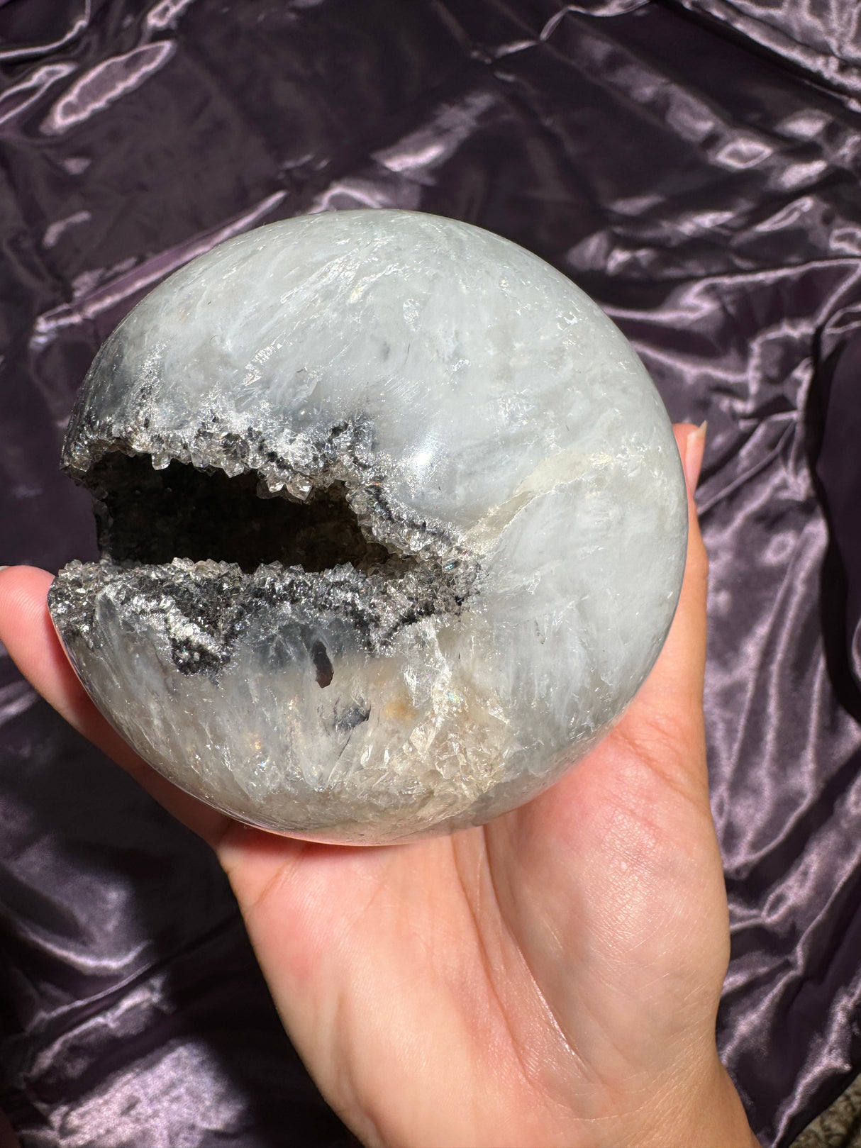 Druzy Black Amethyst Sphere with Quartz