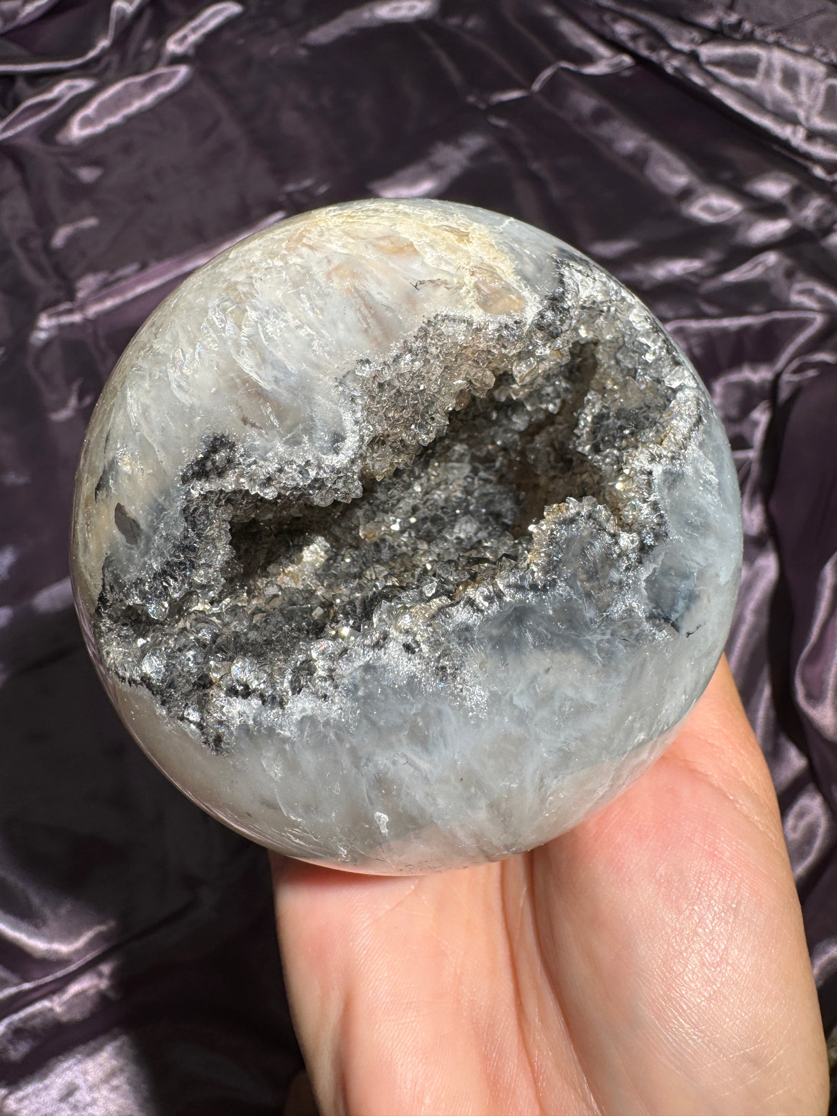 Druzy Black Amethyst Sphere with Quartz