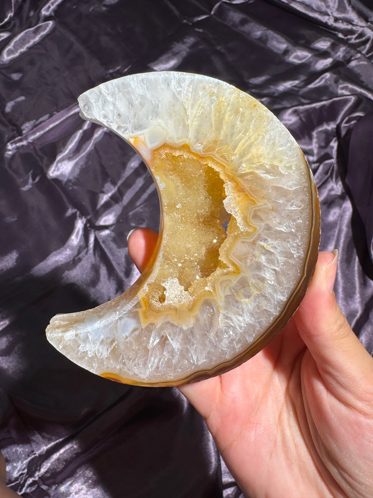 Druzy Orange Agate Moon Carving