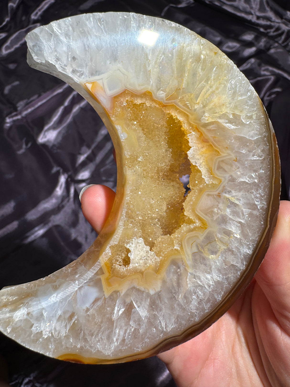 Druzy Orange Agate Moon Carving