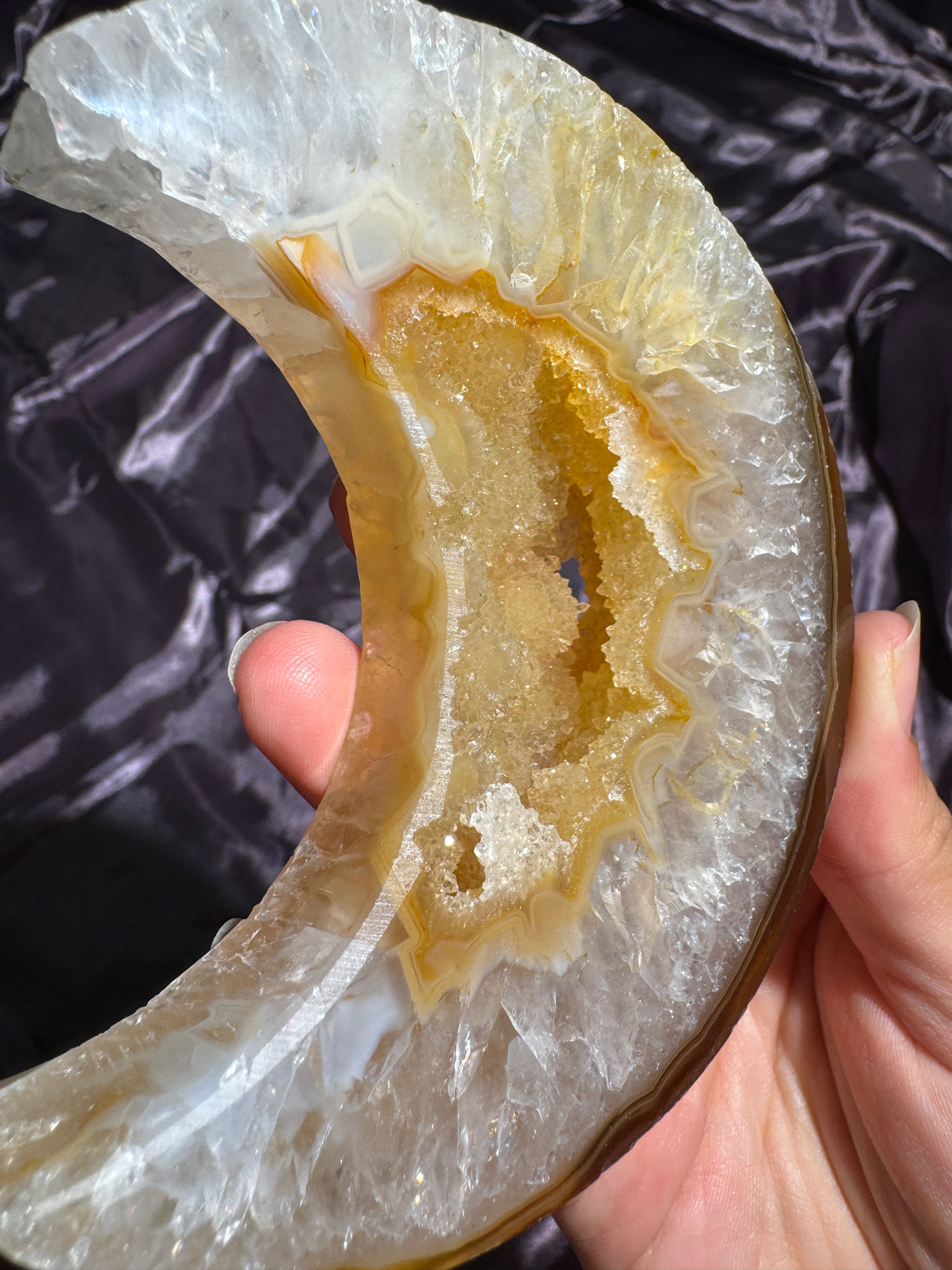 Druzy Orange Agate Moon Carving