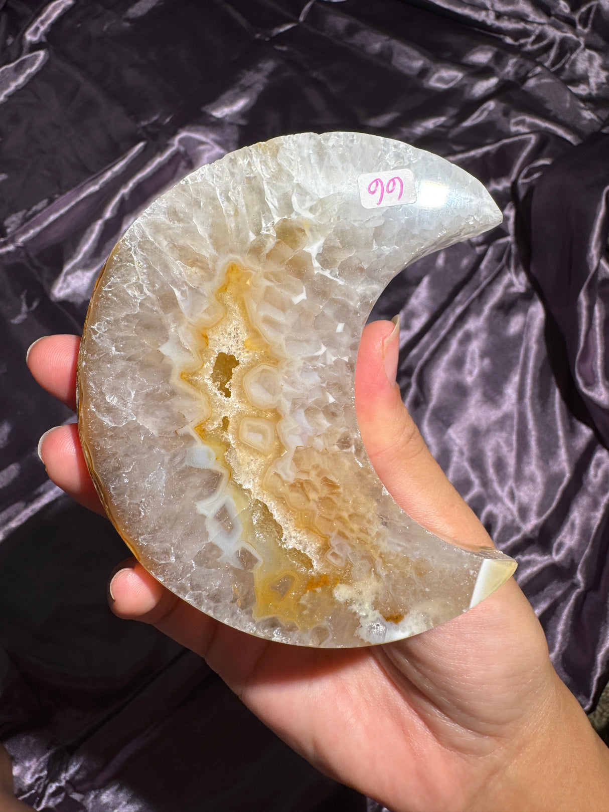 Druzy Orange Agate Moon Carving