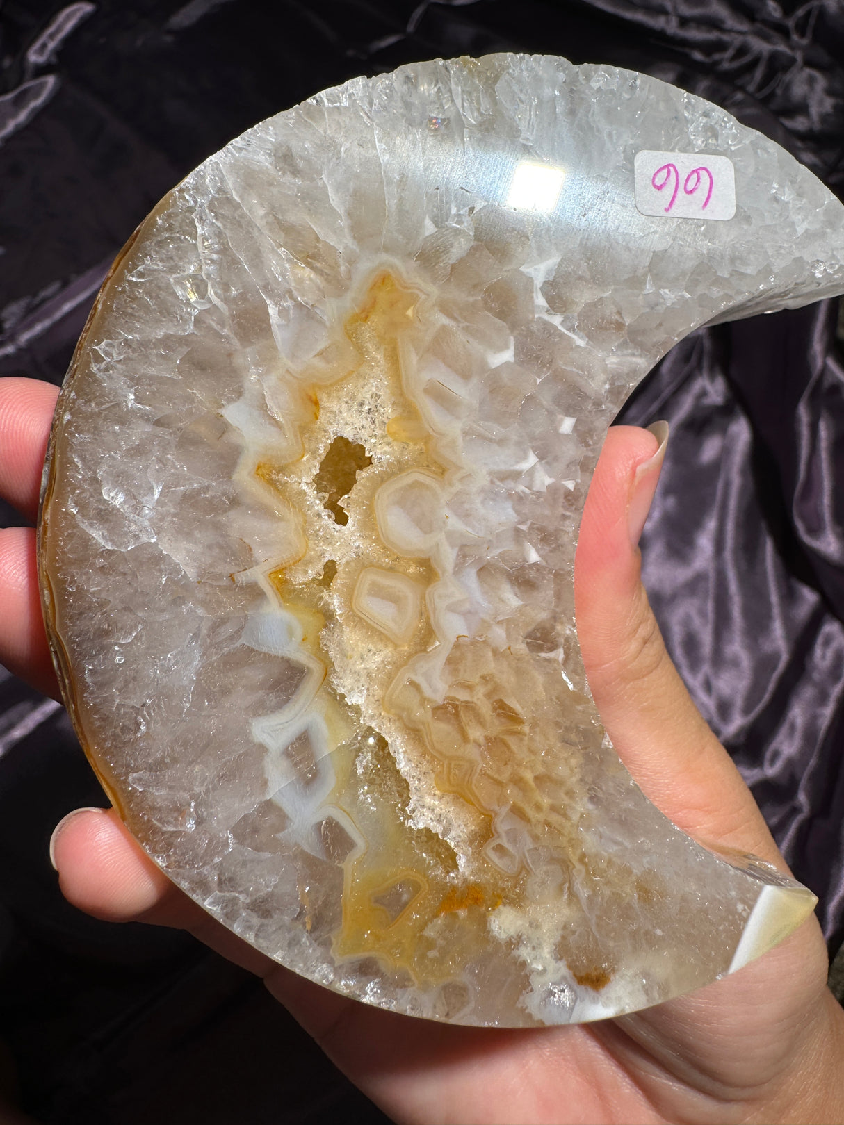 Druzy Orange Agate Moon Carving