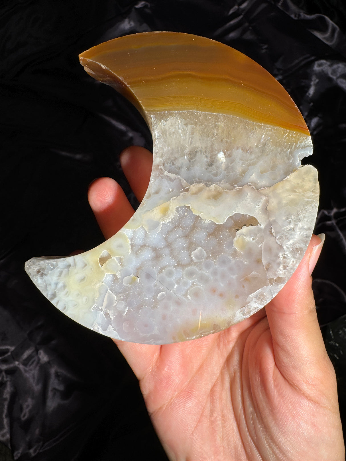 Druzy Autumn Agate Moon Carving