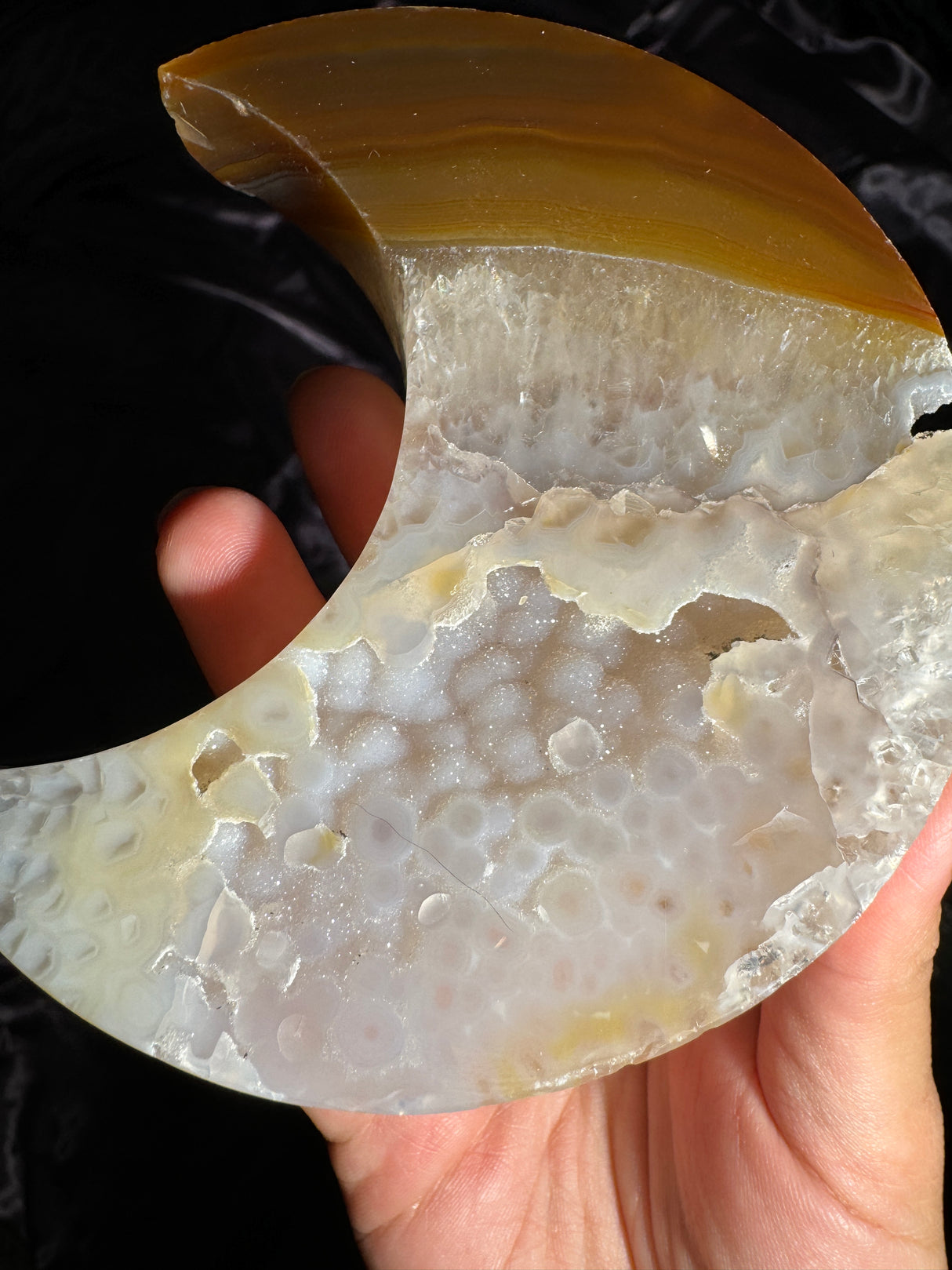 Druzy Autumn Agate Moon Carving