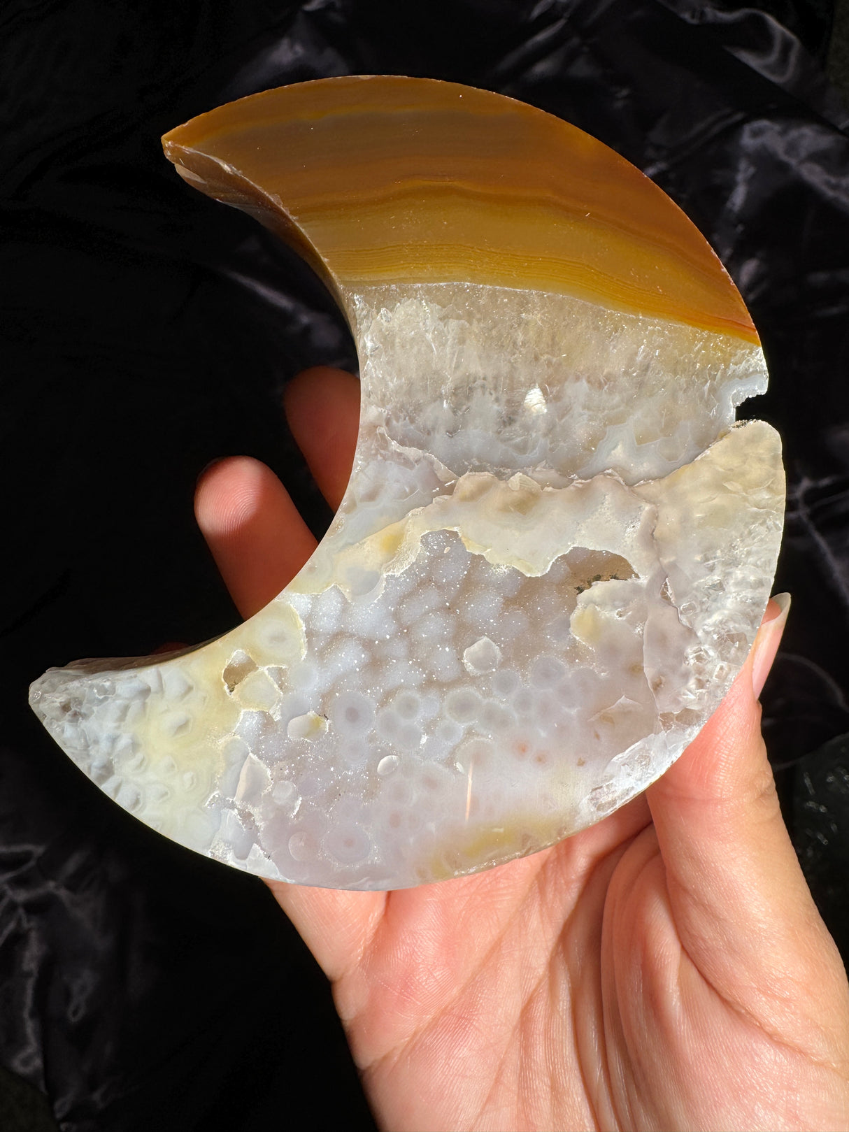 Druzy Autumn Agate Moon Carving