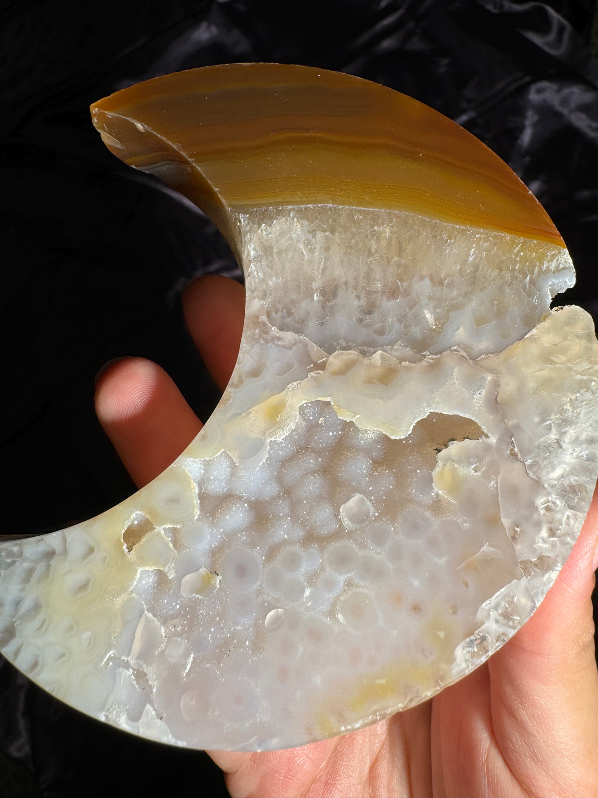 Druzy Autumn Agate Moon Carving