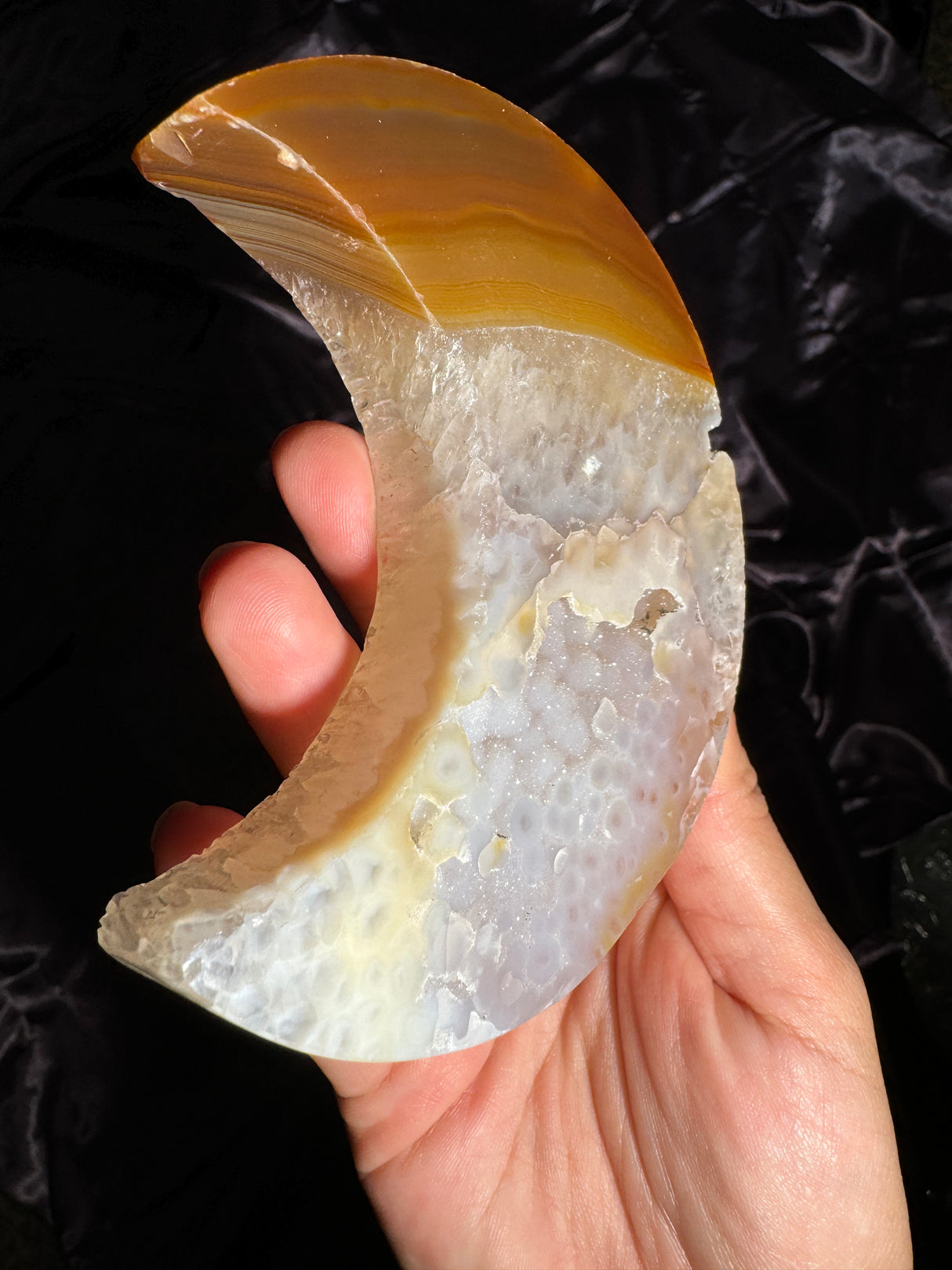 Druzy Autumn Agate Moon Carving