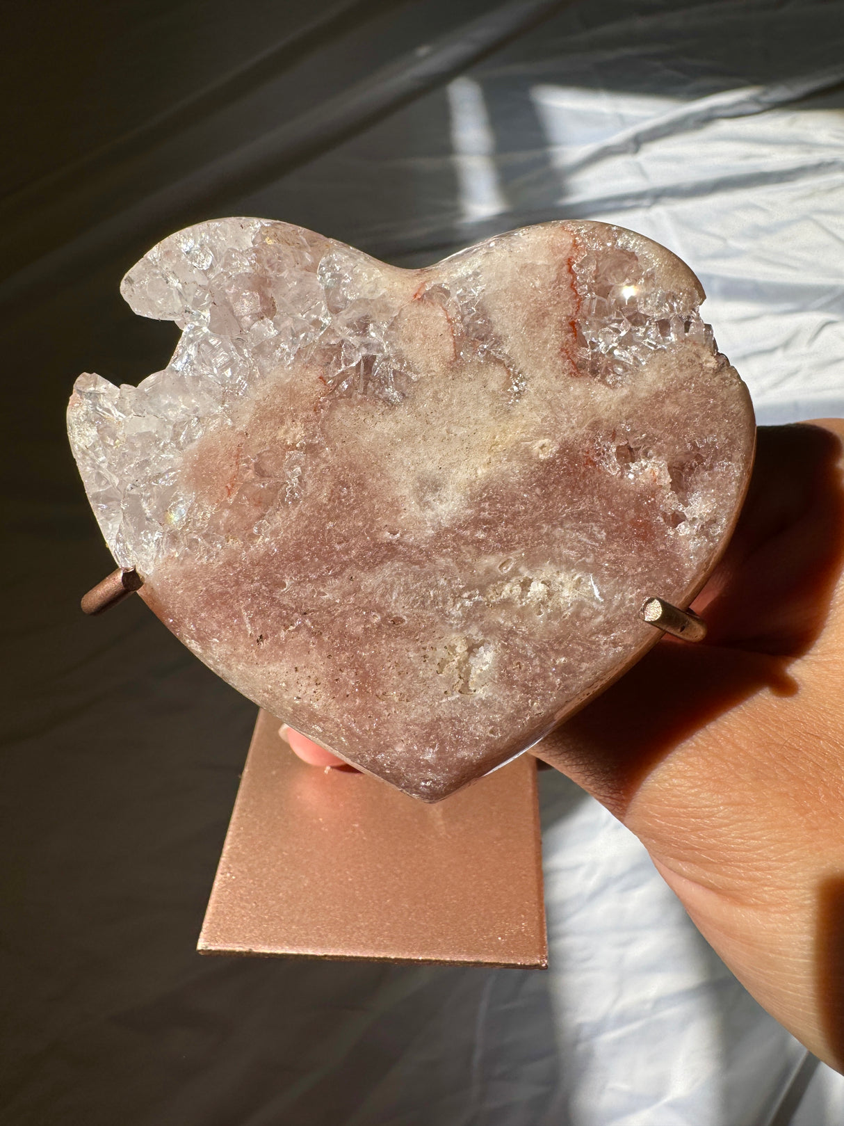 Pink Amethyst Heart on Rose Gold Stand