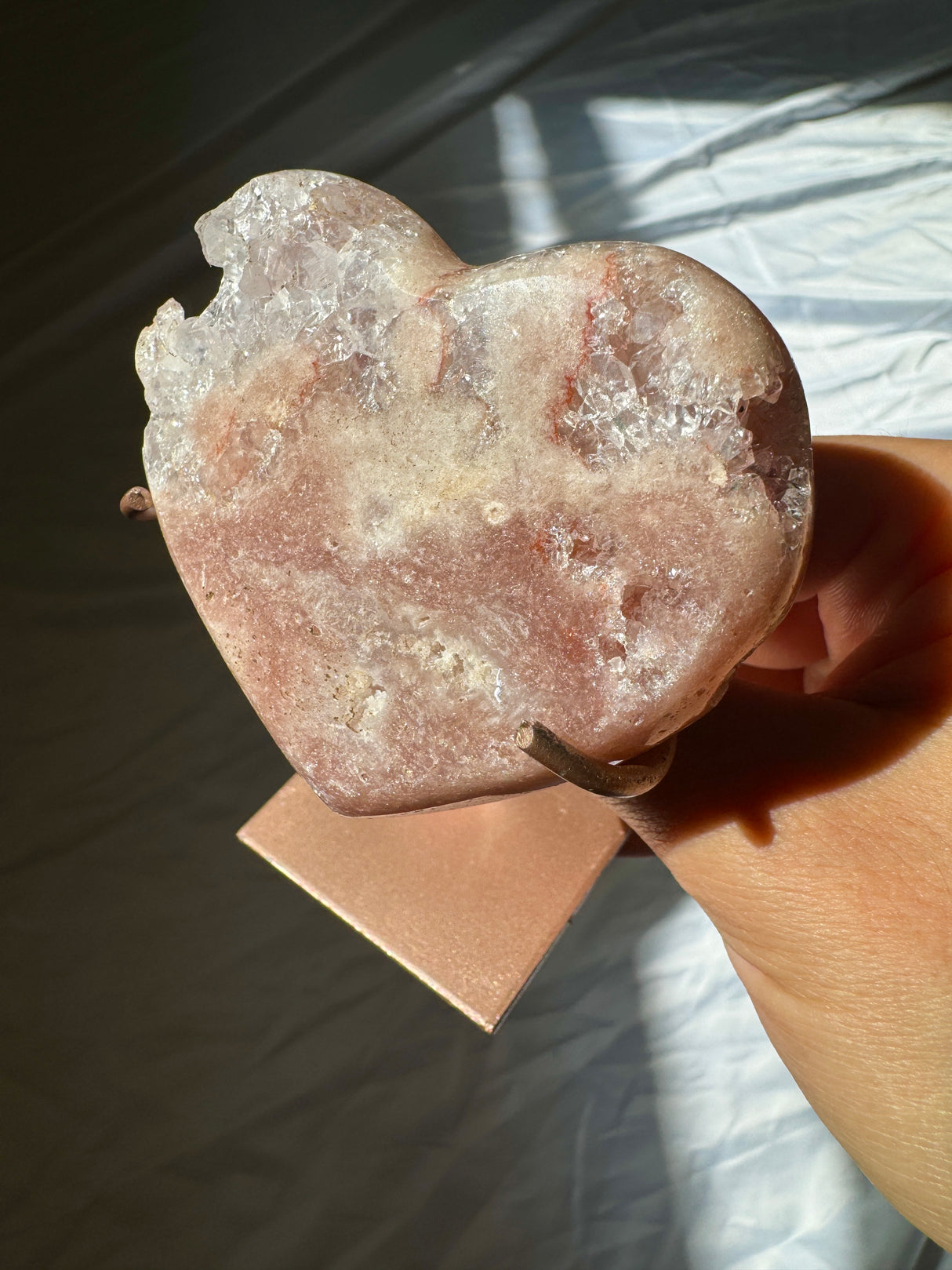 Pink Amethyst Heart on Rose Gold Stand