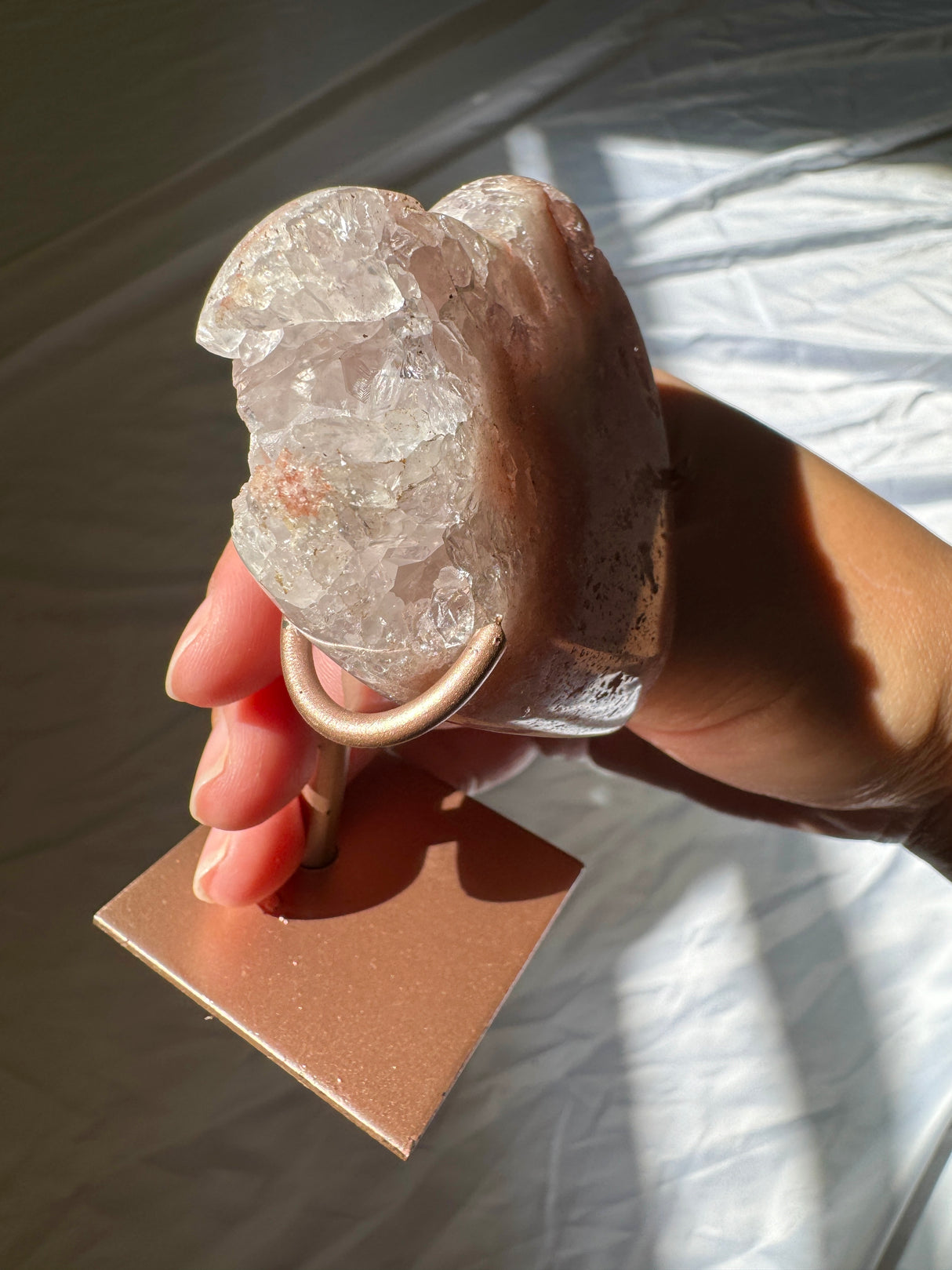 Pink Amethyst Heart on Rose Gold Stand