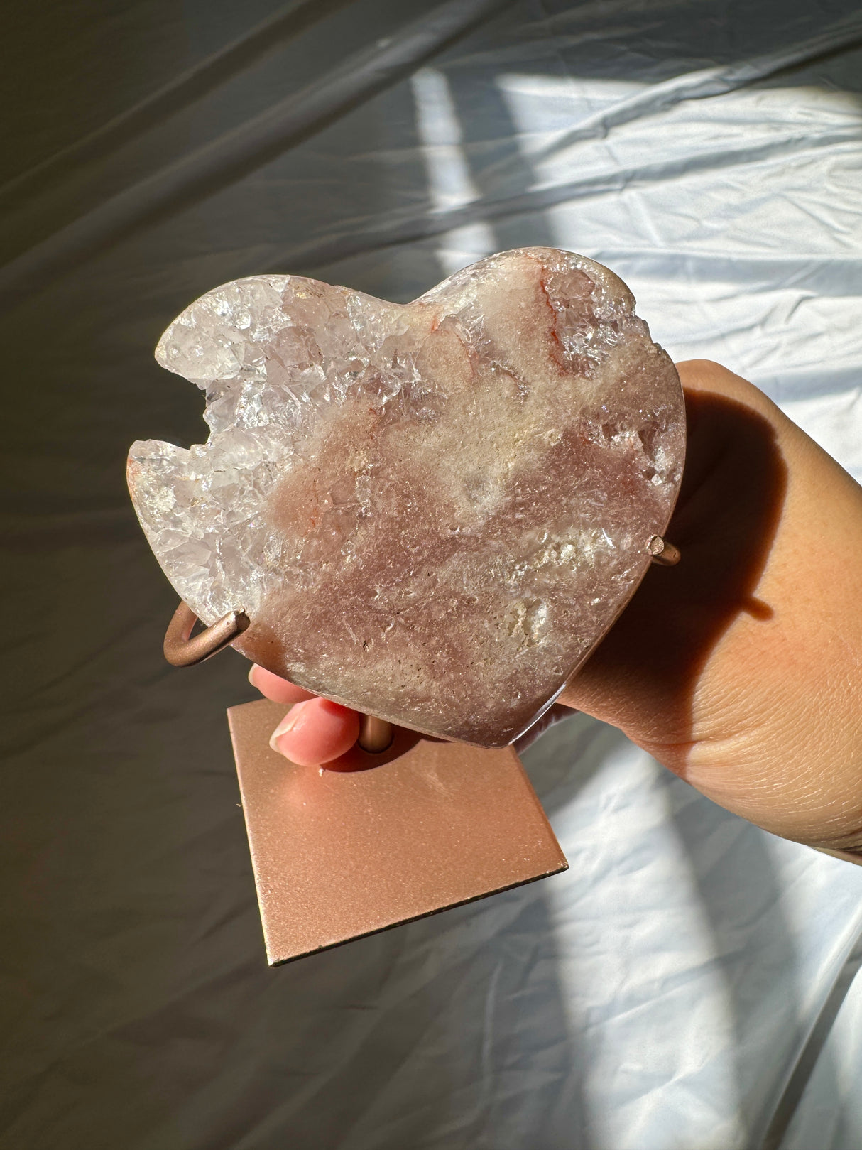 Pink Amethyst Heart on Rose Gold Stand