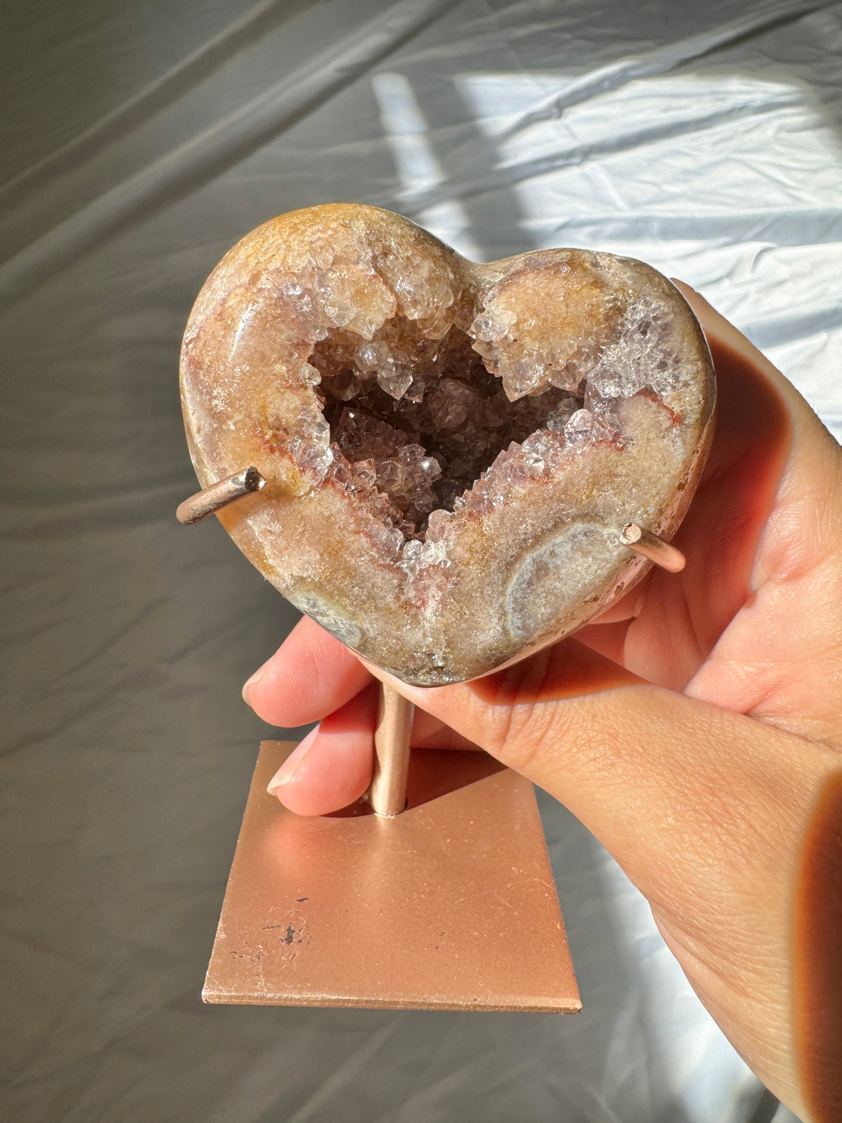 Pink Amethyst Heart on Rose Gold Stand