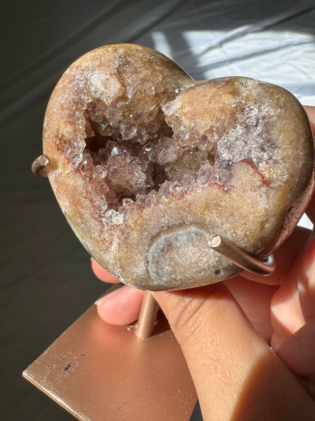 Pink Amethyst Heart on Rose Gold Stand