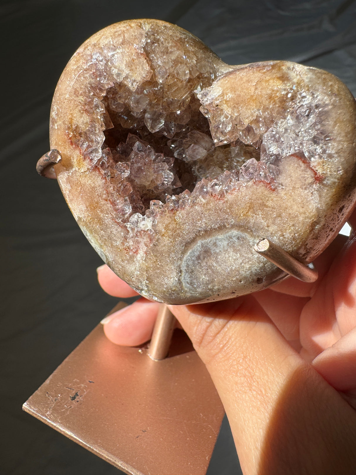 Pink Amethyst Heart on Rose Gold Stand
