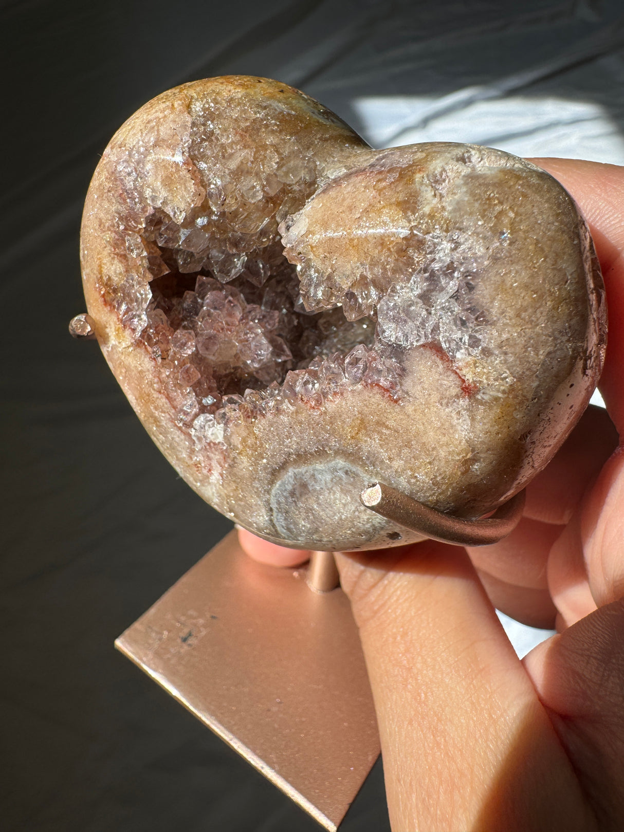 Pink Amethyst Heart on Rose Gold Stand