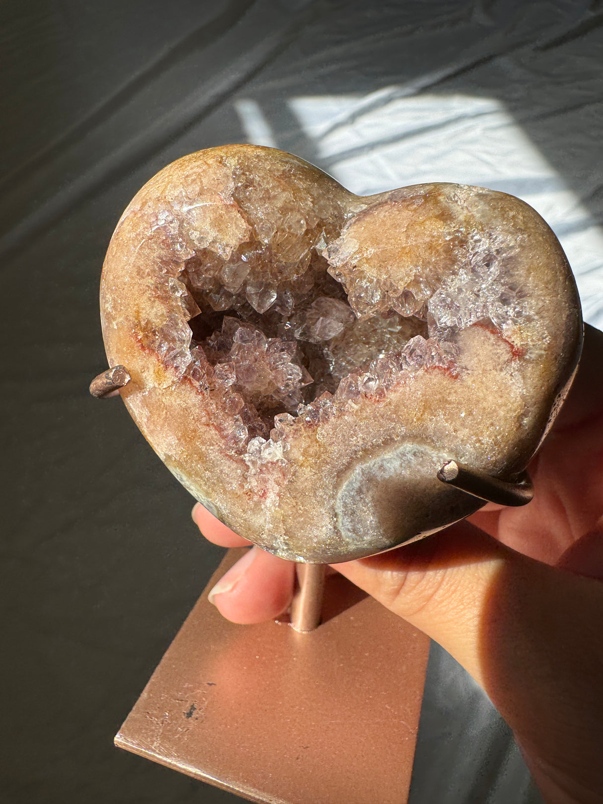 Pink Amethyst Heart on Rose Gold Stand